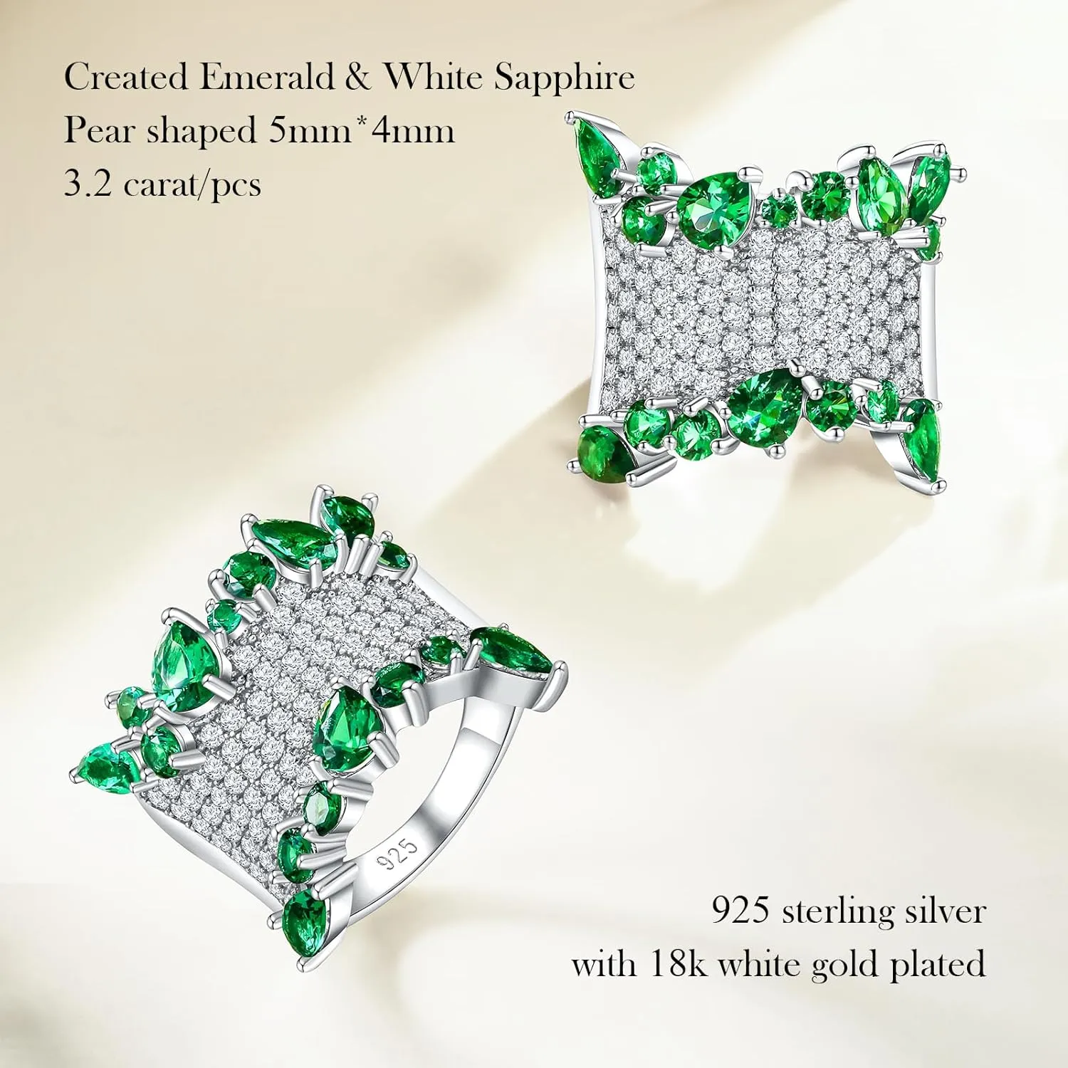 Crossover Statement Ring Wedding Bands 925 Sterling Silver Created Gemstone Chunky Wide Band Rings for Women Men Cocktail Anniversary Jewelry Size 6-10 (with Gift Box)