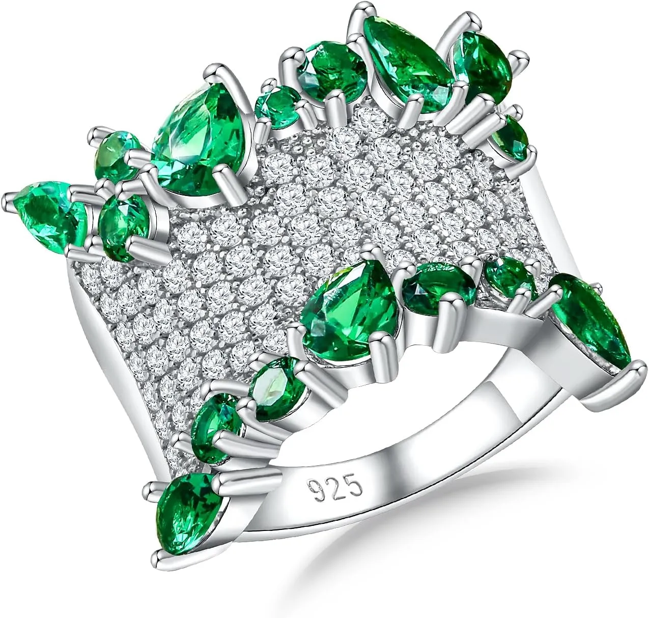 Crossover Statement Ring Wedding Bands 925 Sterling Silver Created Gemstone Chunky Wide Band Rings for Women Men Cocktail Anniversary Jewelry Size 6-10 (with Gift Box)