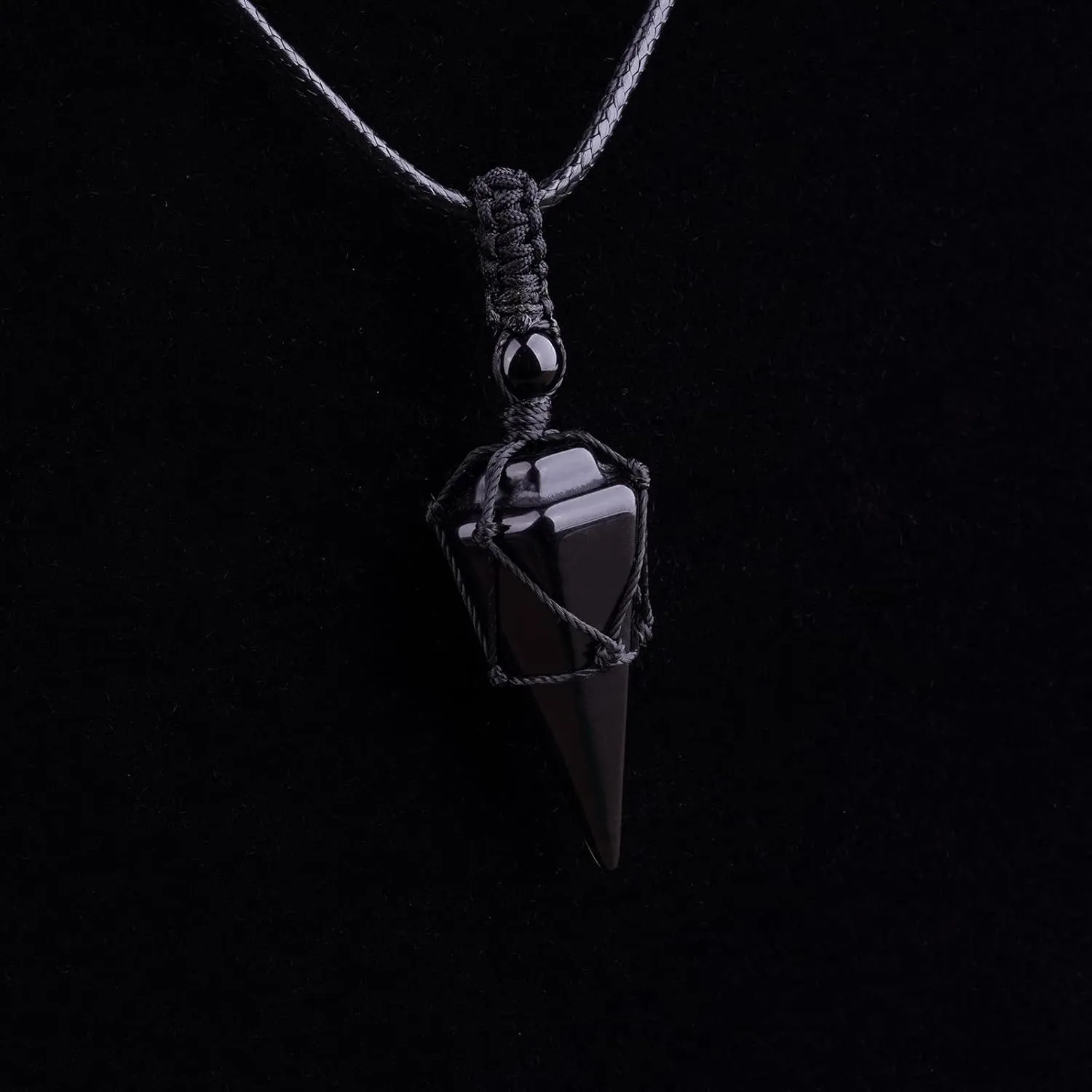 Crystal Necklace Reiki Healing Crystal Stone 6 Facet Pointed Pendant with Adjustable Rope Natural Quartz Gemstone Necklaces Jewelry for Women Men