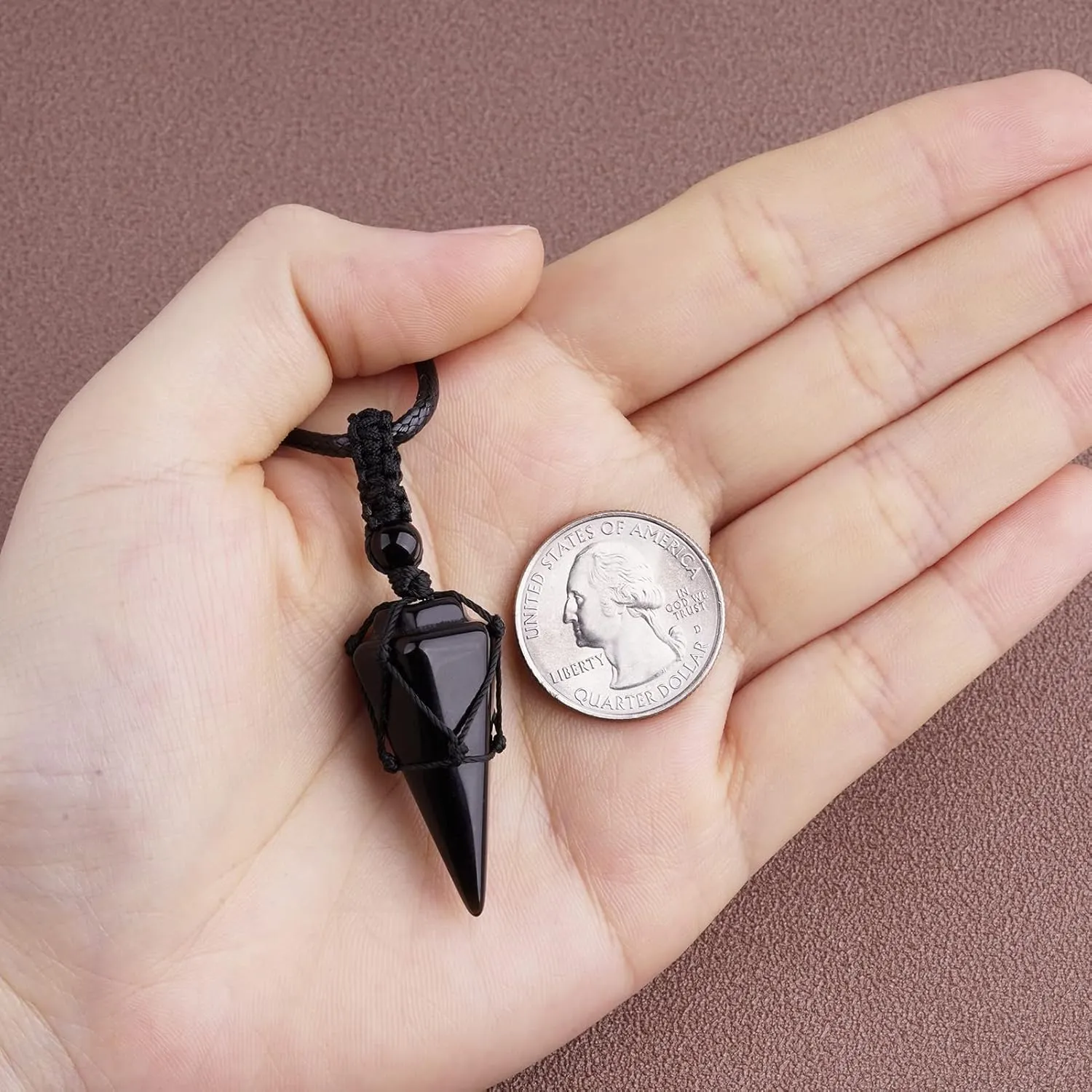 Crystal Necklace Reiki Healing Crystal Stone 6 Facet Pointed Pendant with Adjustable Rope Natural Quartz Gemstone Necklaces Jewelry for Women Men