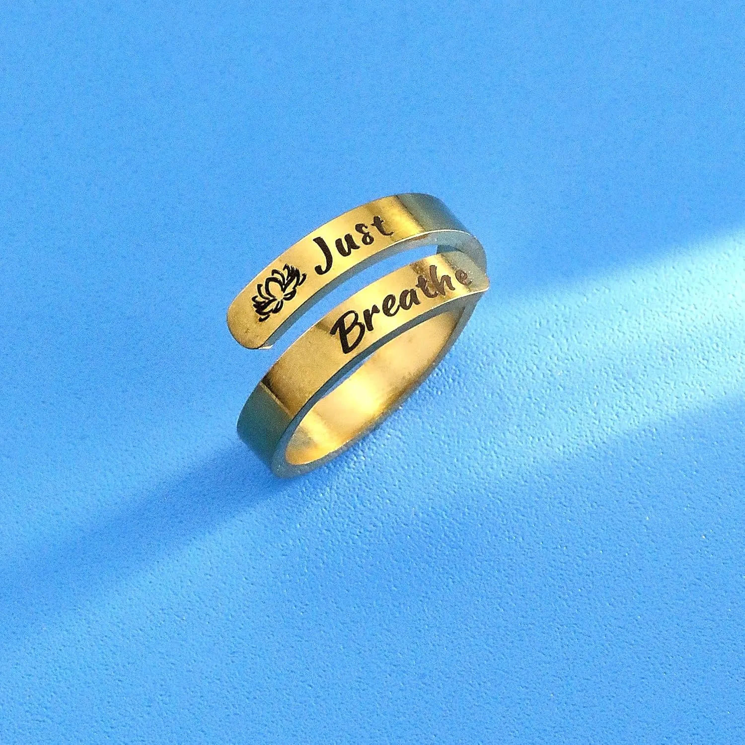CSIYANJRY99 Faith over Fear/Just Breathe Rings for Women Gold Silver Stainless Steel Inspirational Mantra Statement Open Graduation Cocktail Party Ring