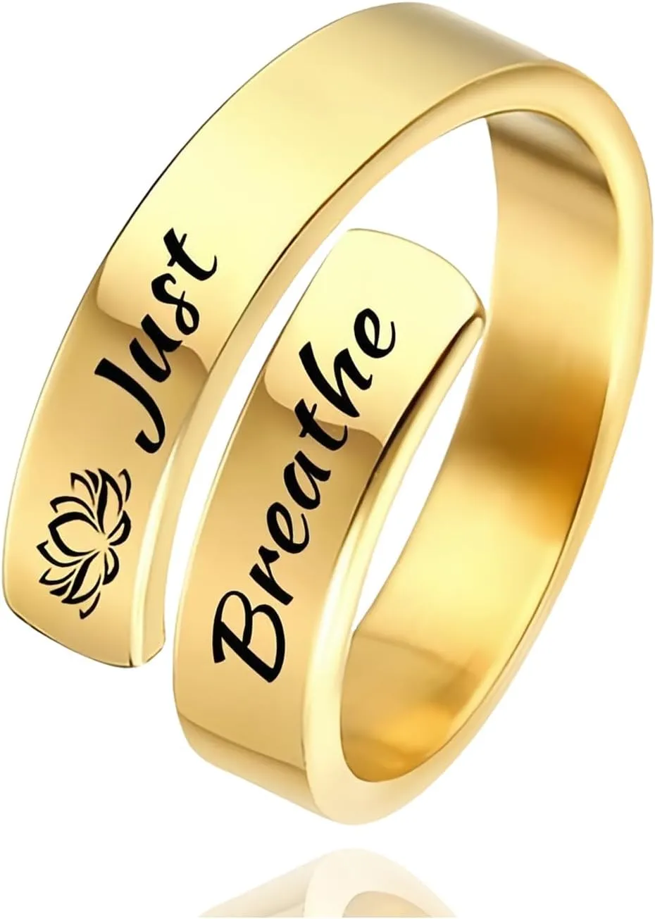 CSIYANJRY99 Faith over Fear/Just Breathe Rings for Women Gold Silver Stainless Steel Inspirational Mantra Statement Open Graduation Cocktail Party Ring