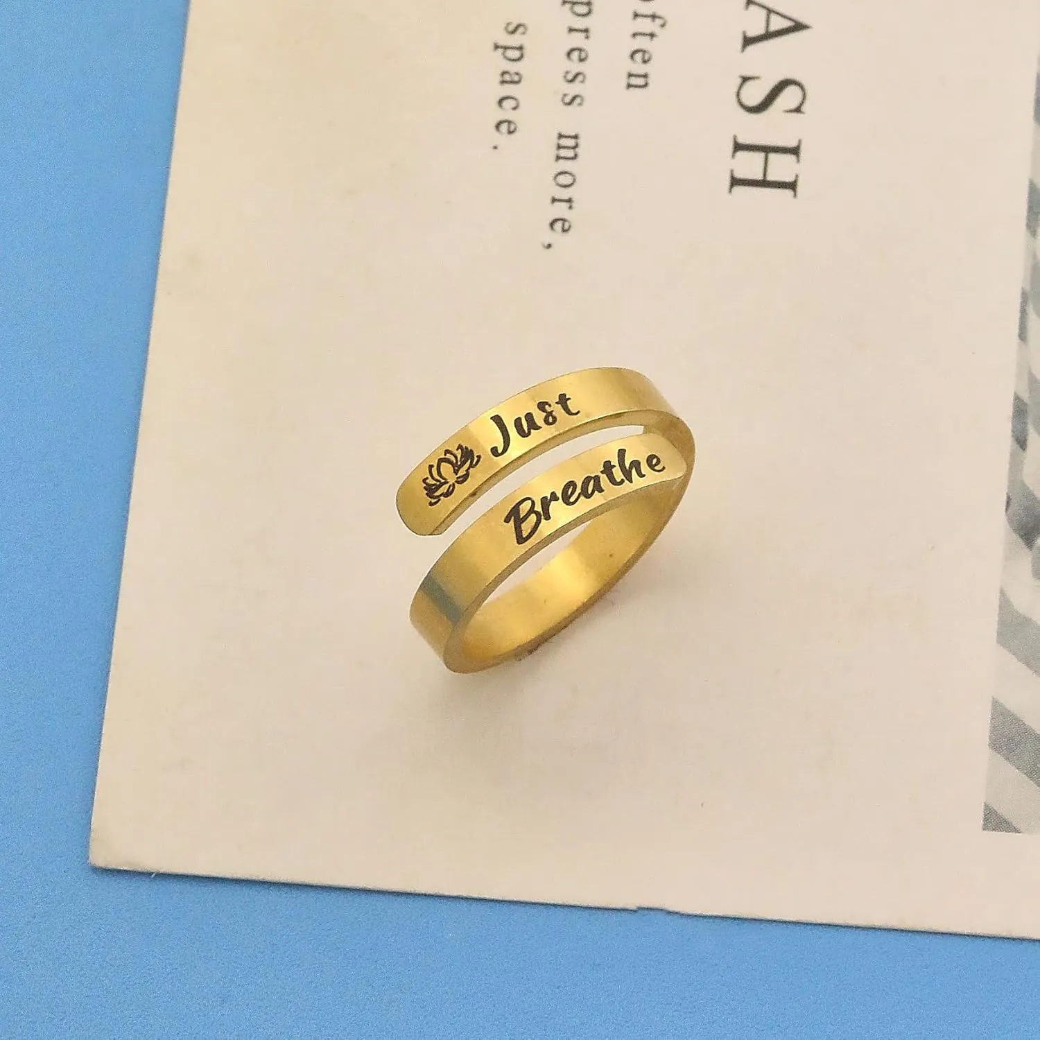 CSIYANJRY99 Faith over Fear/Just Breathe Rings for Women Gold Silver Stainless Steel Inspirational Mantra Statement Open Graduation Cocktail Party Ring
