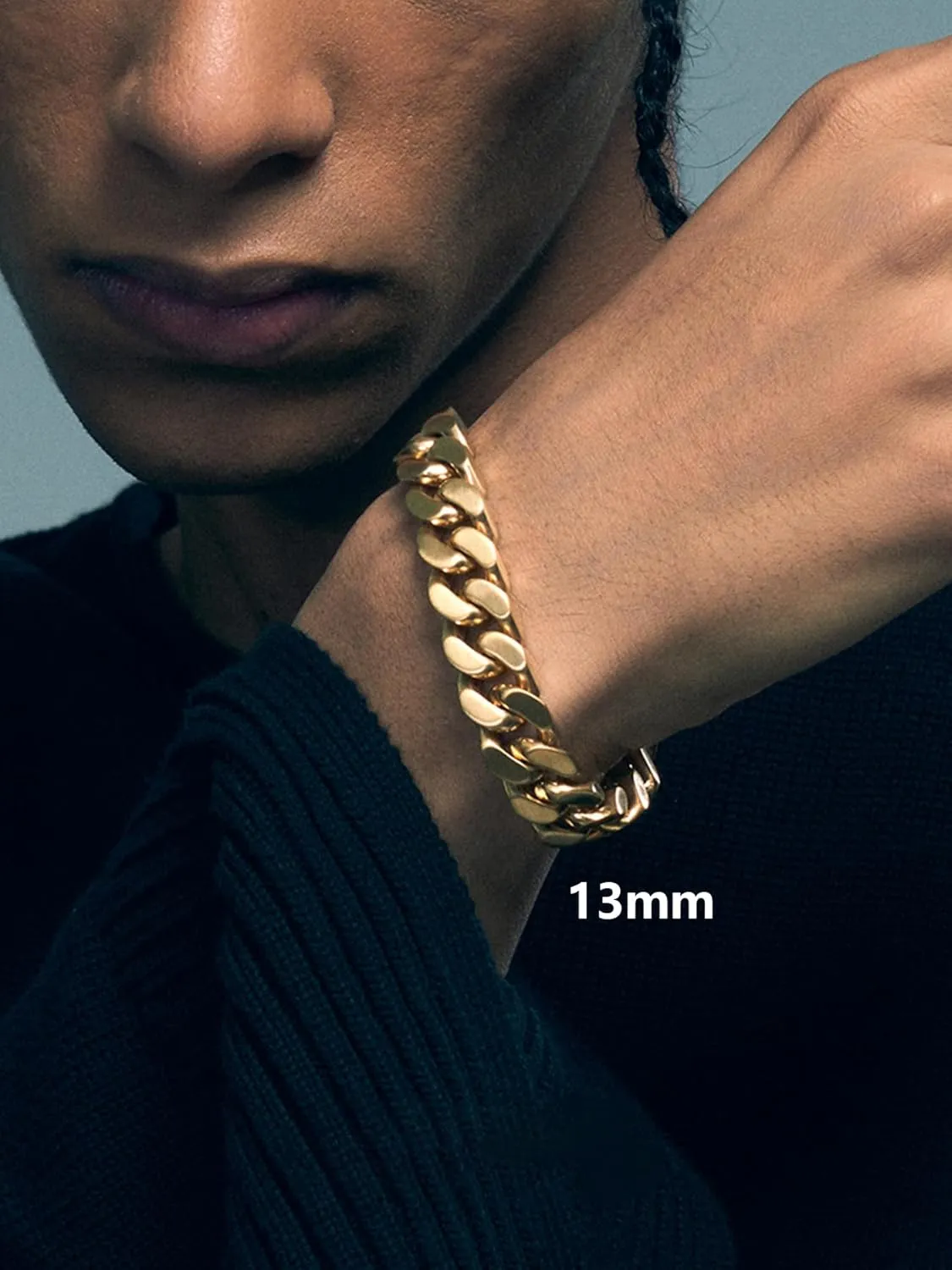 Cuban Link Chain Bracelet for Men, 5/7/9/13mm Width, 7.5/8.3/9 Inch Length,18K Gold/Black Plated/Stainless Steel Curb Wrist Chain for Men