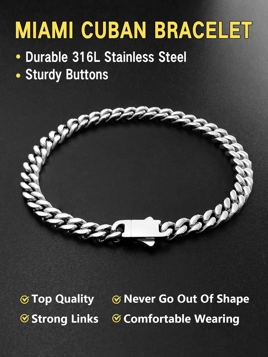 Cuban Link Chain Bracelet for Men, 5/7/9/13mm Width, 7.5/8.3/9 Inch Length,18K Gold/Black Plated/Stainless Steel Curb Wrist Chain for Men