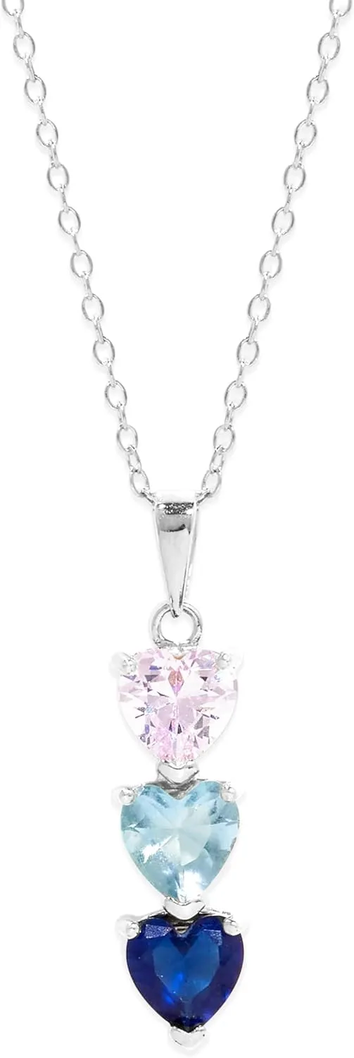 Custom 3 Stone Simulated Birthstone Heart Necklace (16"), 925 Sterling Silver Heart Drop Necklace for Women - Personalized Necklaces - Mom Necklace with Birthstones - Gifts for Mom