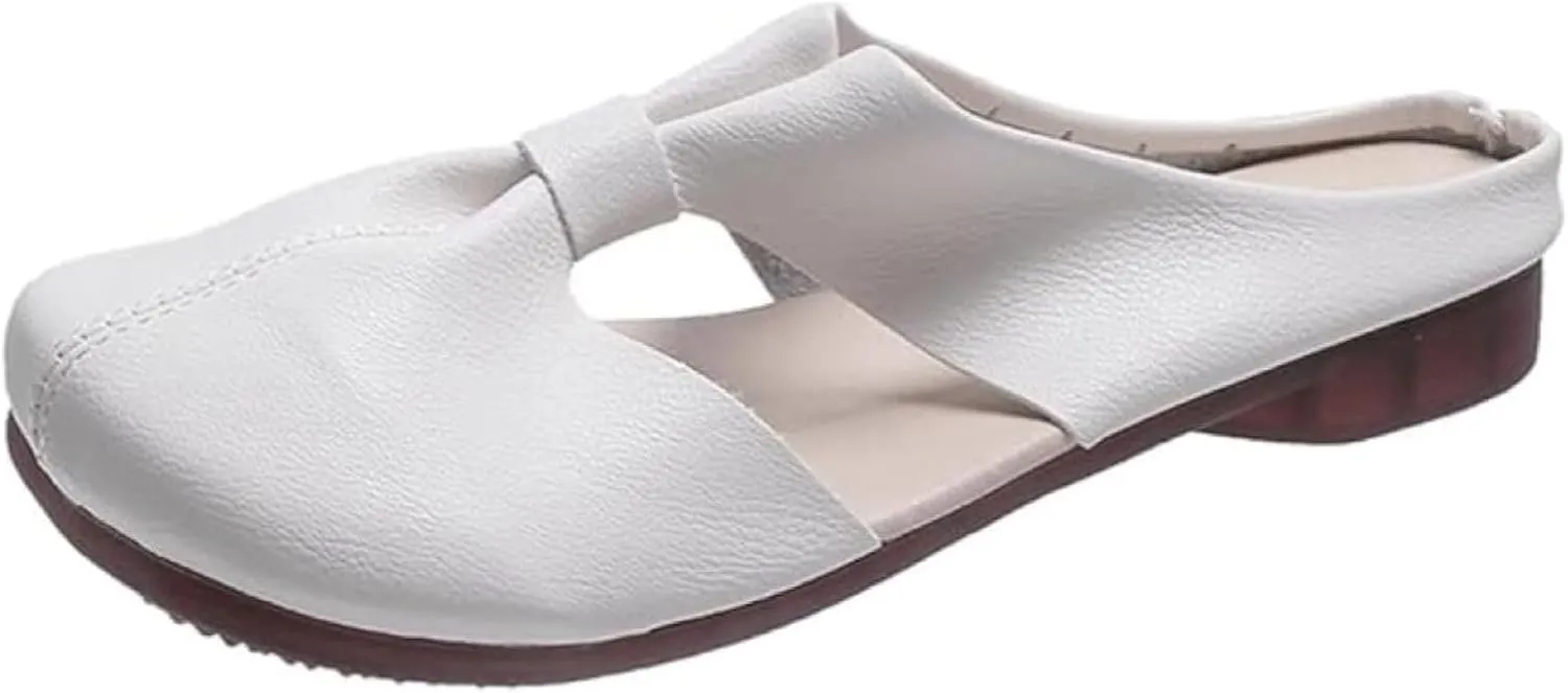 Cut Out Design Flat Mules Lightweight Round Toe Mules Comfortable Soft Sole Knot Sandals Non-Slip Backless Sandal Wear-Resistant and Non-Slip Slippers Beach Vacation Shoes