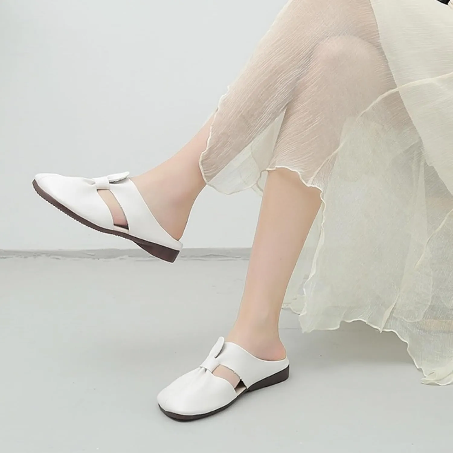Cut Out Design Flat Mules Lightweight Round Toe Mules Comfortable Soft Sole Knot Sandals Non-Slip Backless Sandal Wear-Resistant and Non-Slip Slippers Beach Vacation Shoes