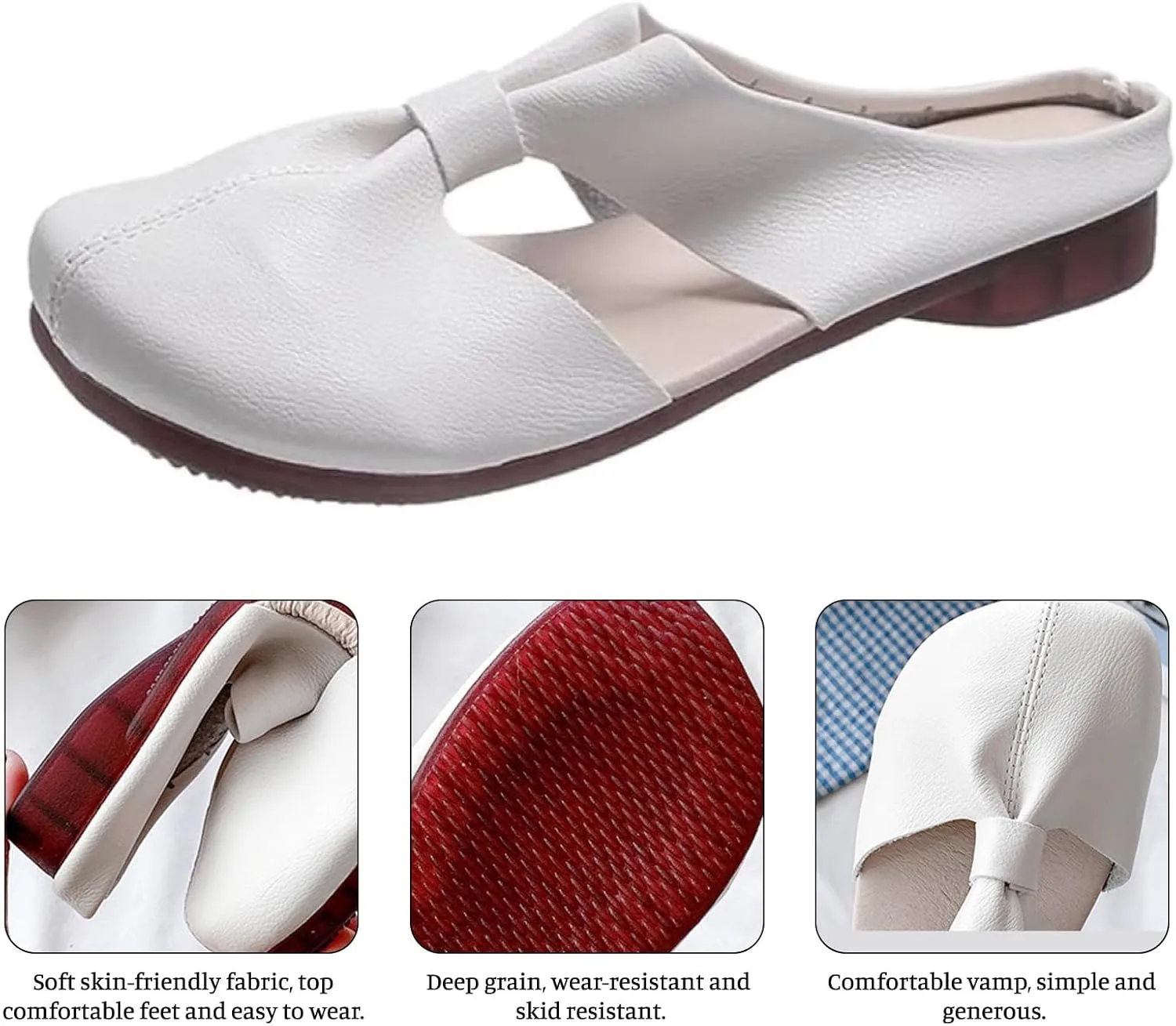 Cut Out Design Flat Mules Lightweight Round Toe Mules Comfortable Soft Sole Knot Sandals Non-Slip Backless Sandal Wear-Resistant and Non-Slip Slippers Beach Vacation Shoes