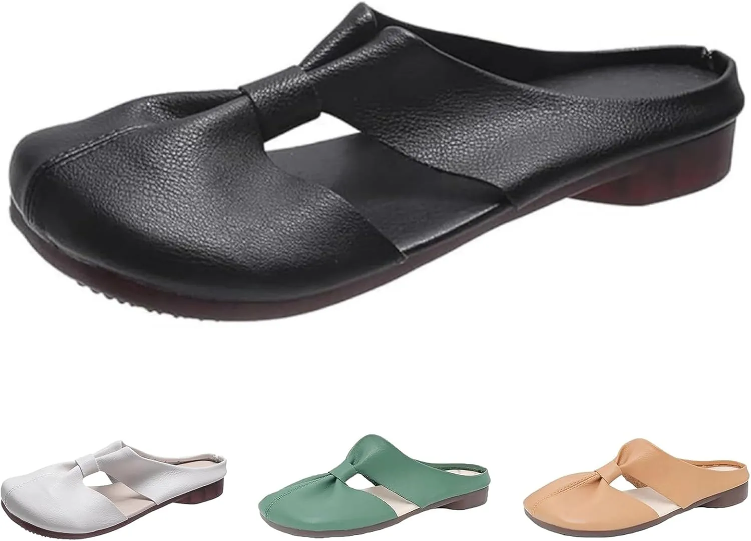 Cut Out Design Flat Mules Lightweight Round Toe Mules Comfortable Soft Sole Knot Sandals Non-Slip Backless Sandal Wear-Resistant and Non-Slip Slippers Beach Vacation Shoes