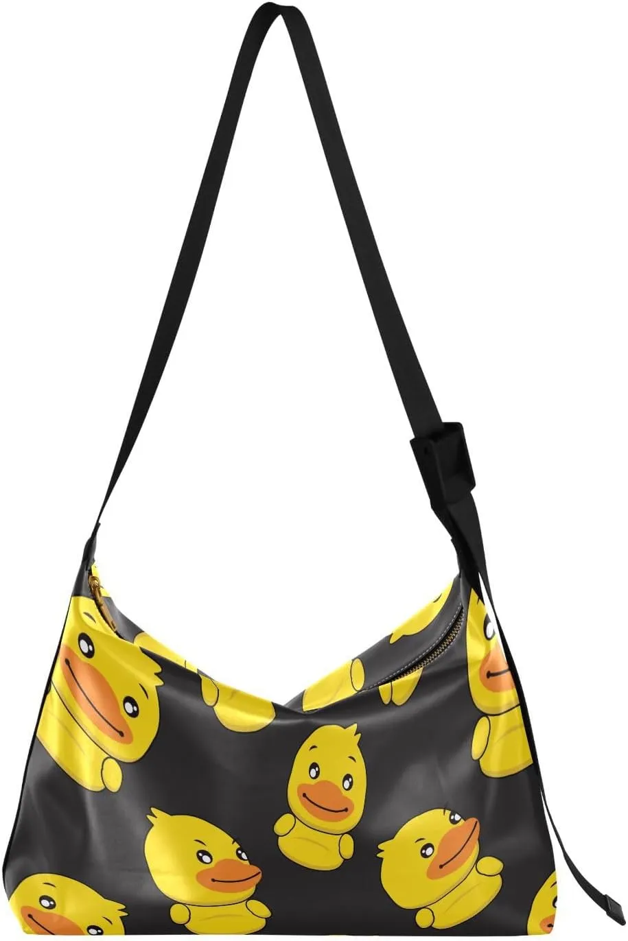 Cute Tactful Yellow Duck Hobo Crossbody Bags for Women Leather Large Shoulder Bag Cross Body Amusing Trendy Womens Tote Bags Handbag for Travel Shopping