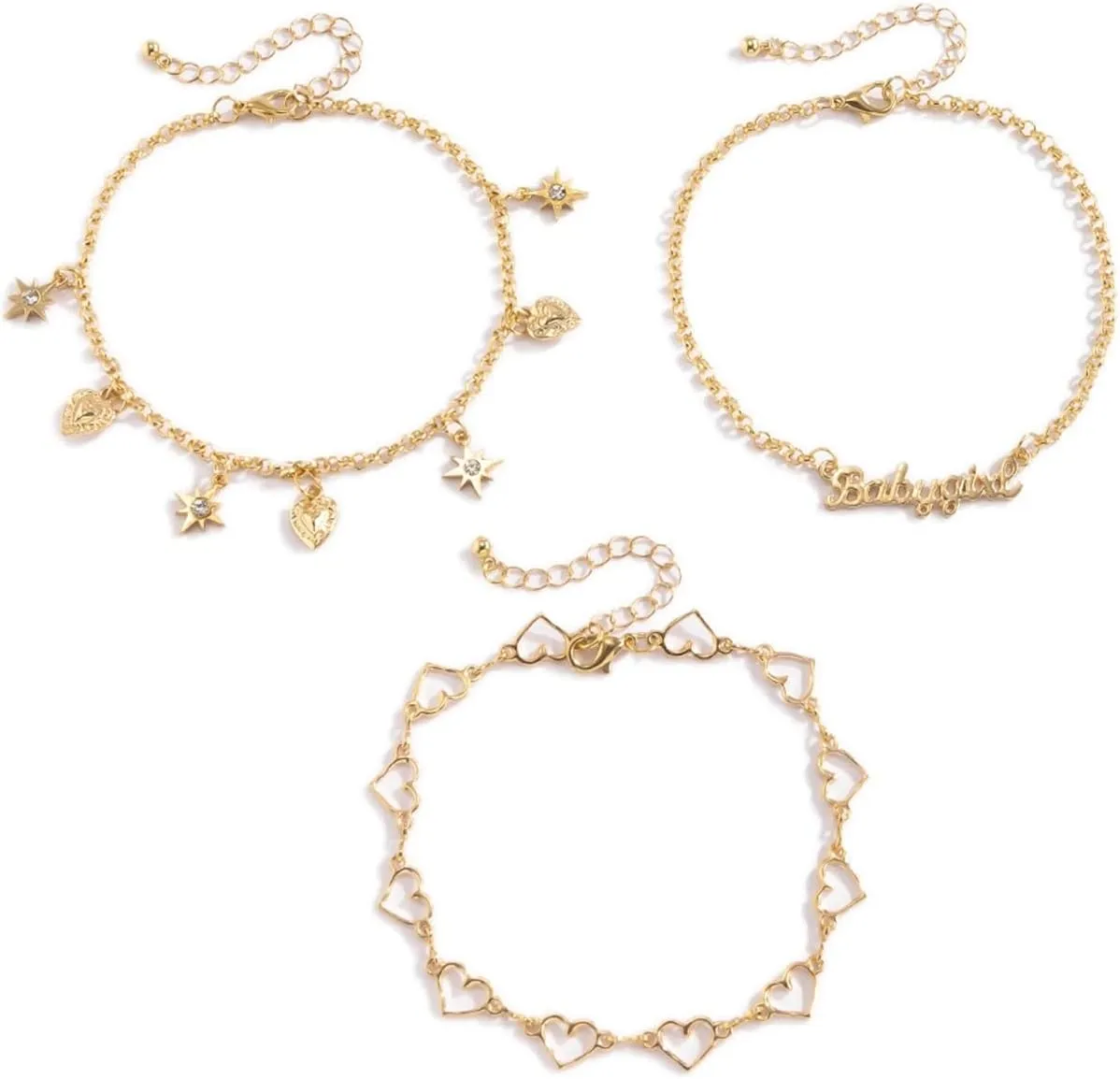 Daesar Anklets for Teen Girls, Anklet Bracelets for Women Gold Plated Cubic Zirconia Heart Stars Babygive Anklet Sets for Teen Girls
