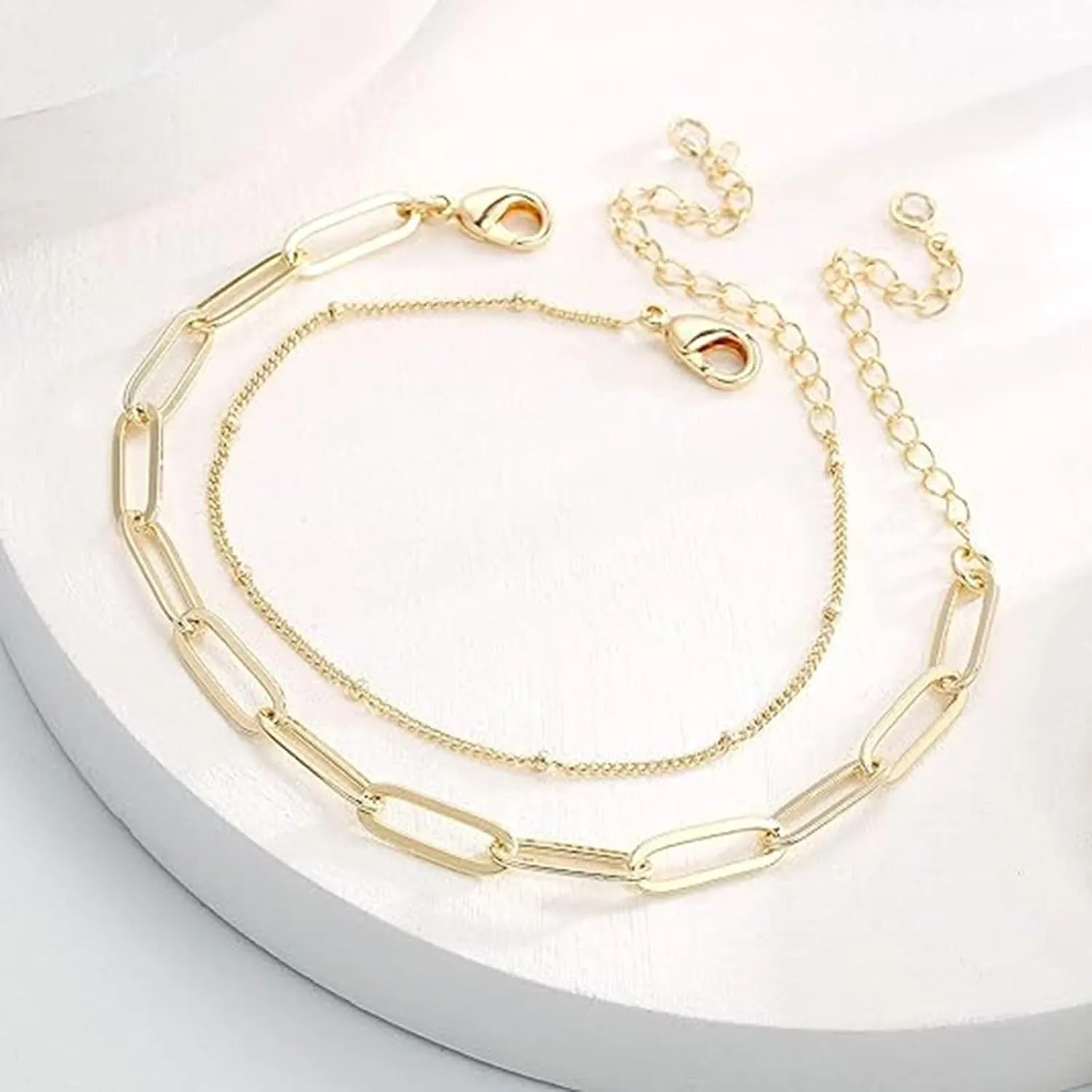 Dainty Bracelets For Women 14K Gold Bracelets For Women Adjustable Bracelet Layered Bracelet Paperclip Link Chain Cute Bracelet For Women Gift Jewelry