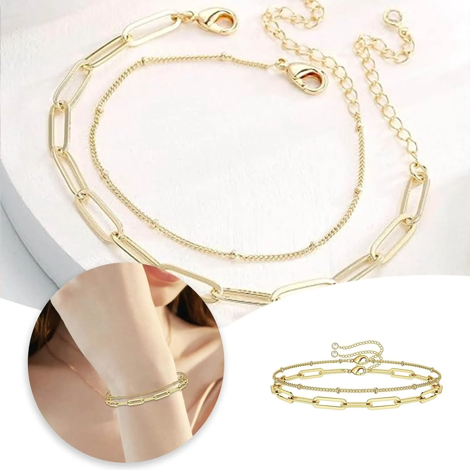 Dainty Bracelets For Women 14K Gold Bracelets For Women Adjustable Bracelet Layered Bracelet Paperclip Link Chain Cute Bracelet For Women Gift Jewelry