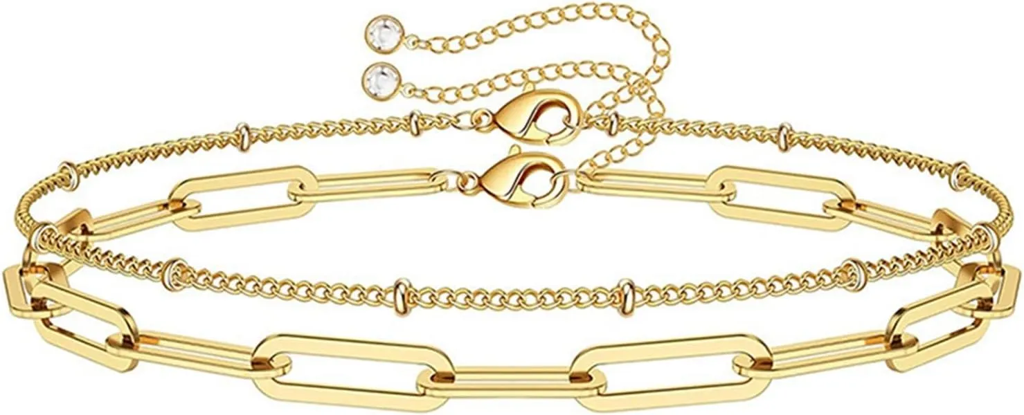 Dainty Bracelets For Women 14K Gold Bracelets For Women Adjustable Bracelet Layered Bracelet Paperclip Link Chain Cute Bracelet For Women Gift Jewelry