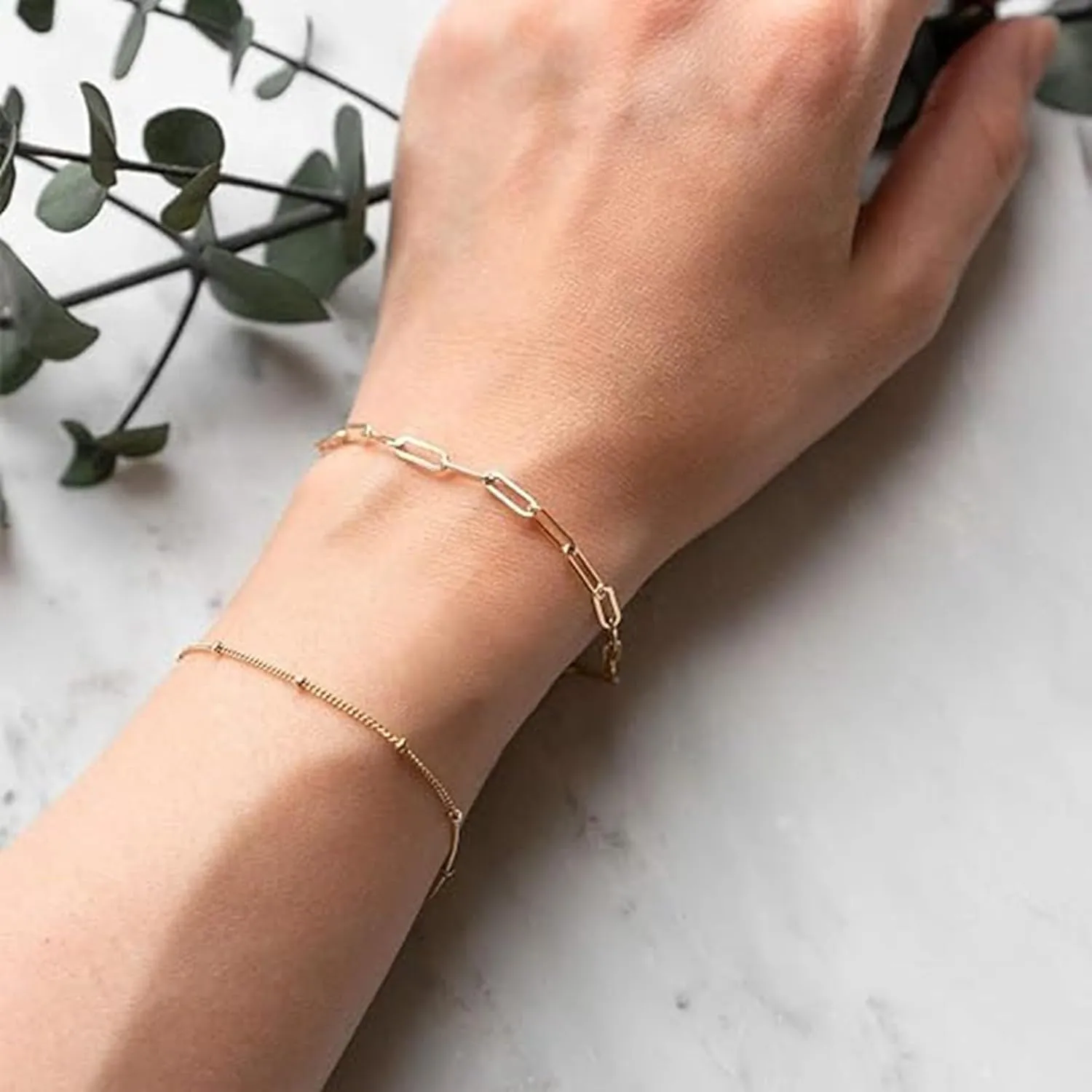 Dainty Bracelets For Women 14K Gold Bracelets For Women Adjustable Bracelet Layered Bracelet Paperclip Link Chain Cute Bracelet For Women Gift Jewelry