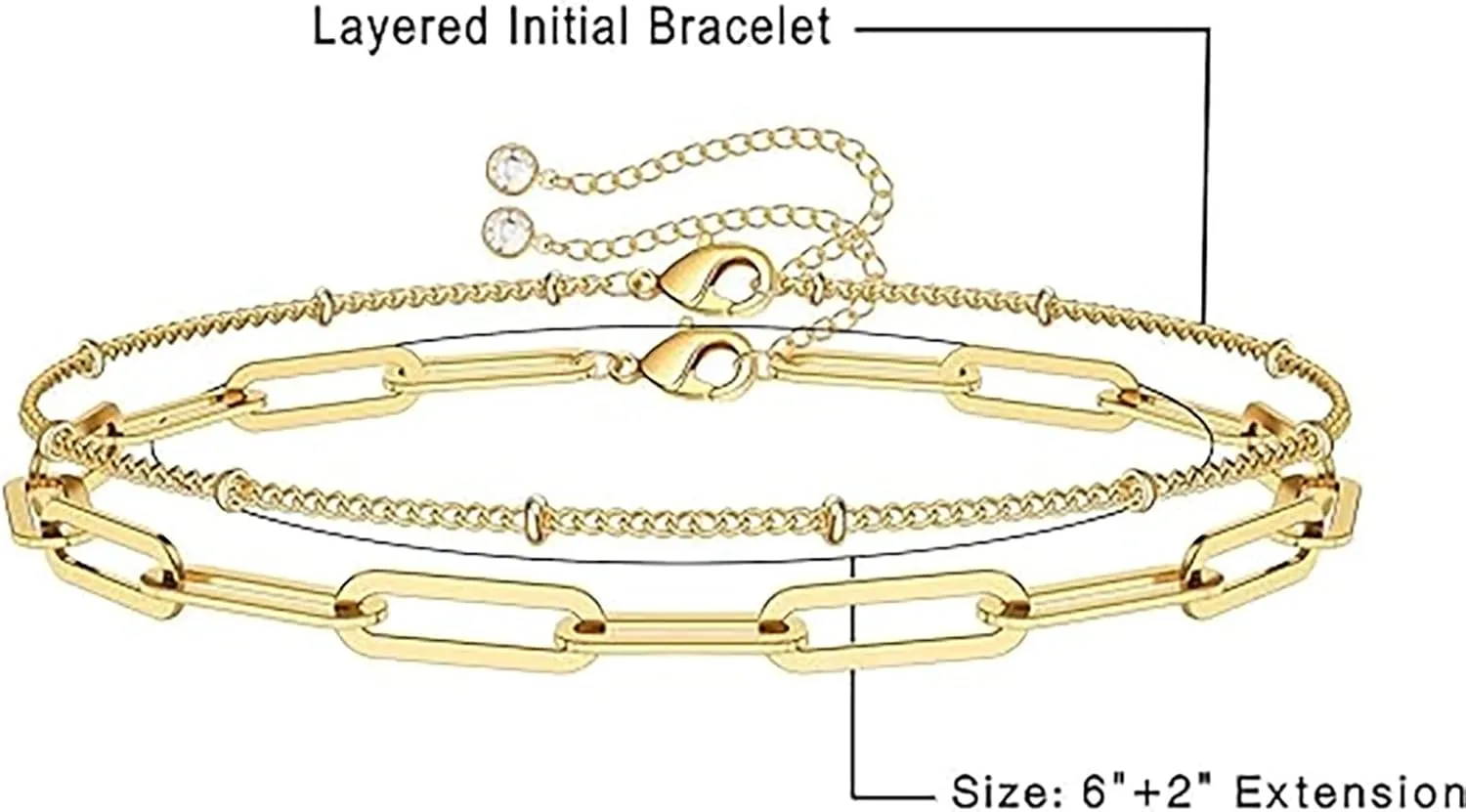Dainty Bracelets For Women 14K Gold Bracelets For Women Adjustable Bracelet Layered Bracelet Paperclip Link Chain Cute Bracelet For Women Gift Jewelry