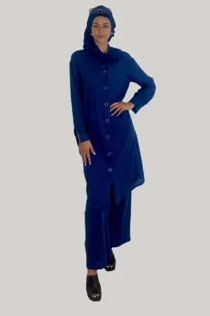 Deep V Neck Button Down Kurti And Wide Leg Trousers Traditional Coord Set