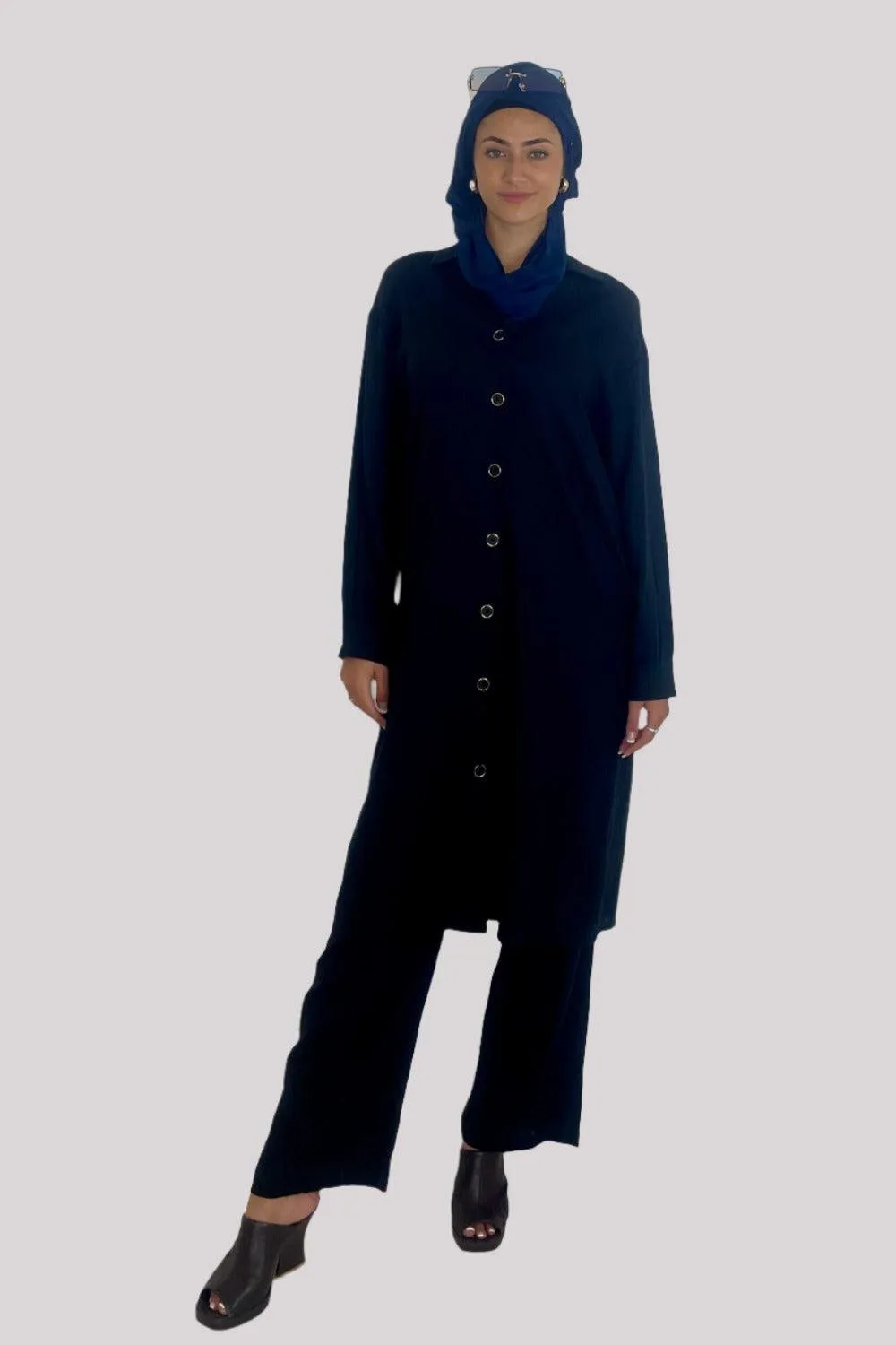 Deep V Neck Button Down Kurti And Wide Leg Trousers Traditional Coord Set