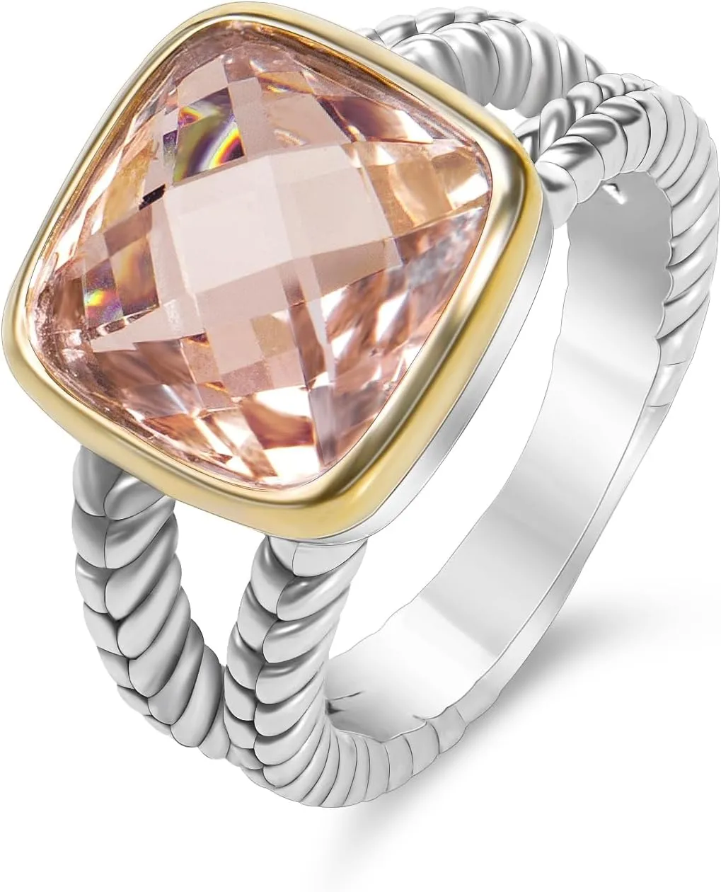 Designer 11MM CZ Statement Ring for Women Trendy Jewelry Inspired Wheat Chain Lines Cocktail Rings Gift