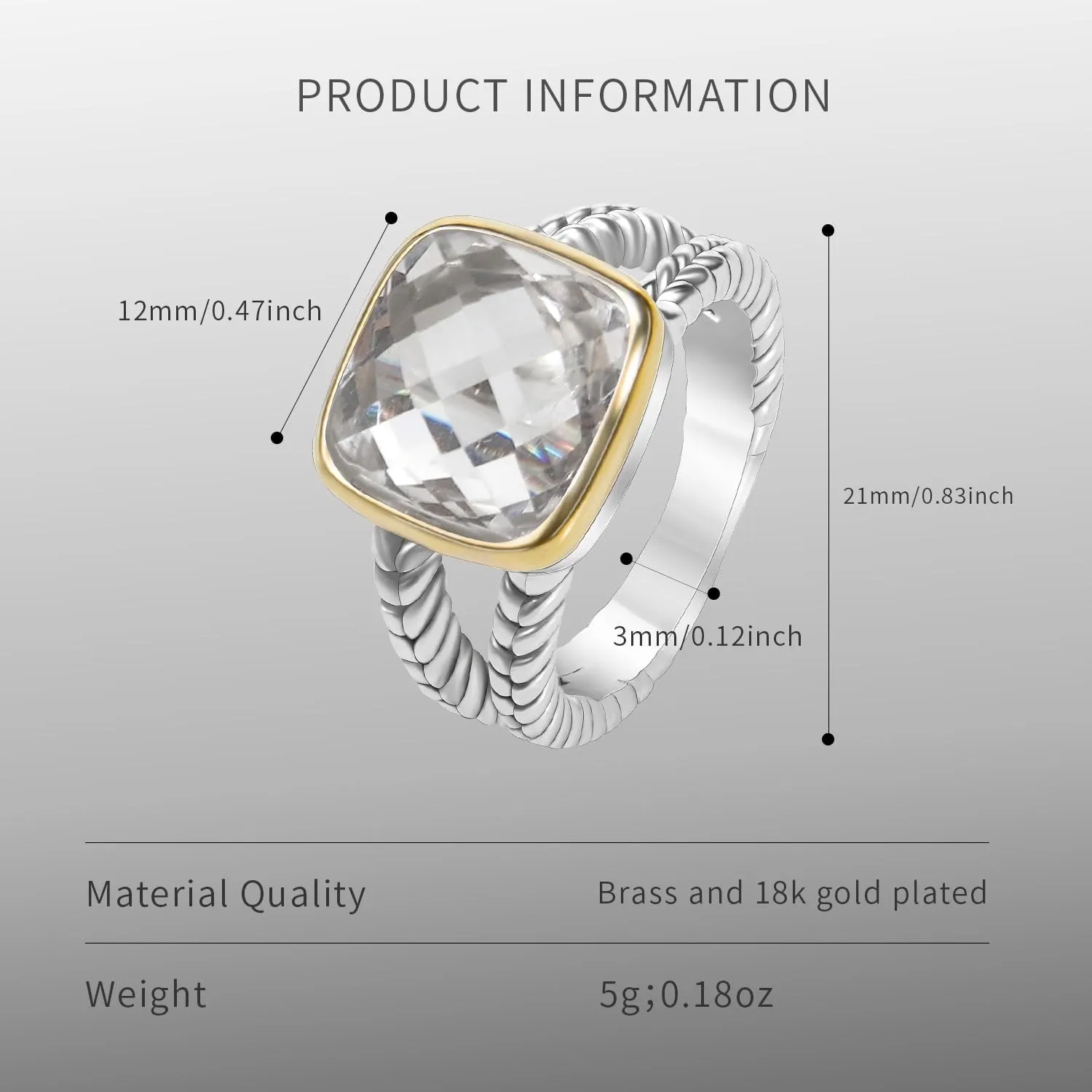 Designer 11MM CZ Statement Ring for Women Trendy Jewelry Inspired Wheat Chain Lines Cocktail Rings Gift