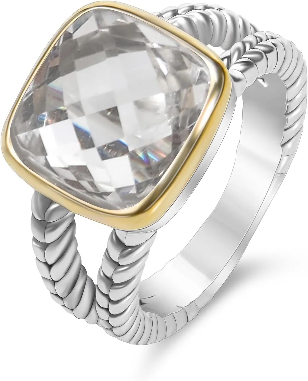 Designer 11MM CZ Statement Ring for Women Trendy Jewelry Inspired Wheat Chain Lines Cocktail Rings Gift