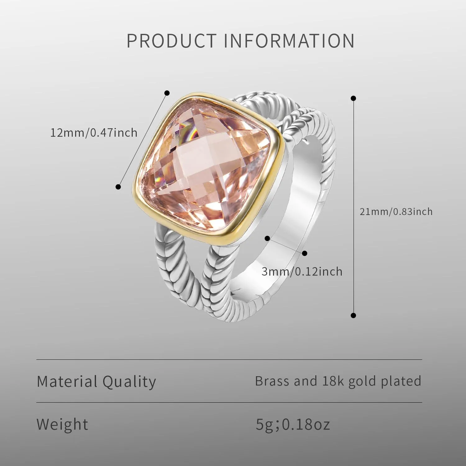 Designer 11MM CZ Statement Ring for Women Trendy Jewelry Inspired Wheat Chain Lines Cocktail Rings Gift