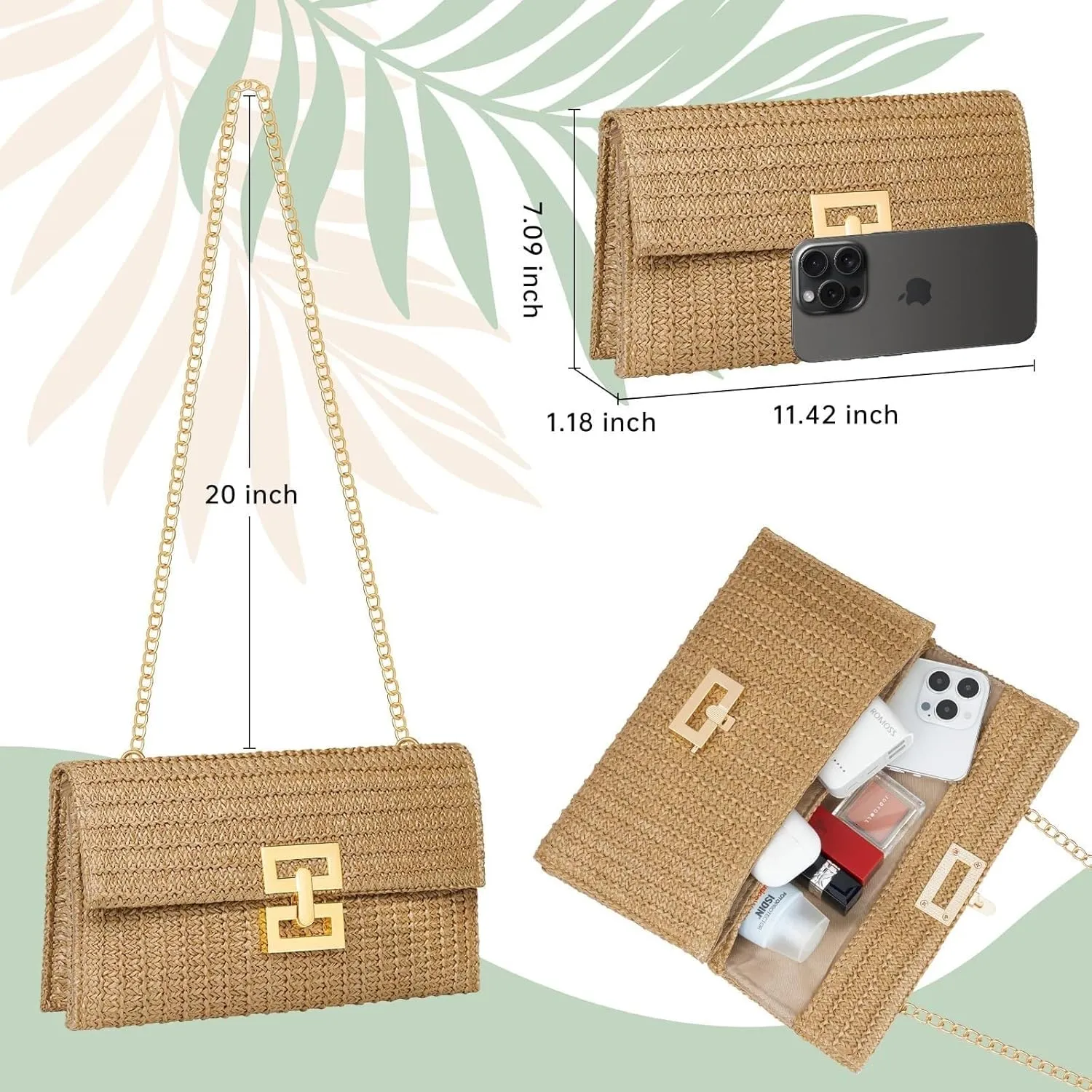 Designer Evening Handbag Summer Beach Shoulder Crossbody Straw Clutch Purse for Women