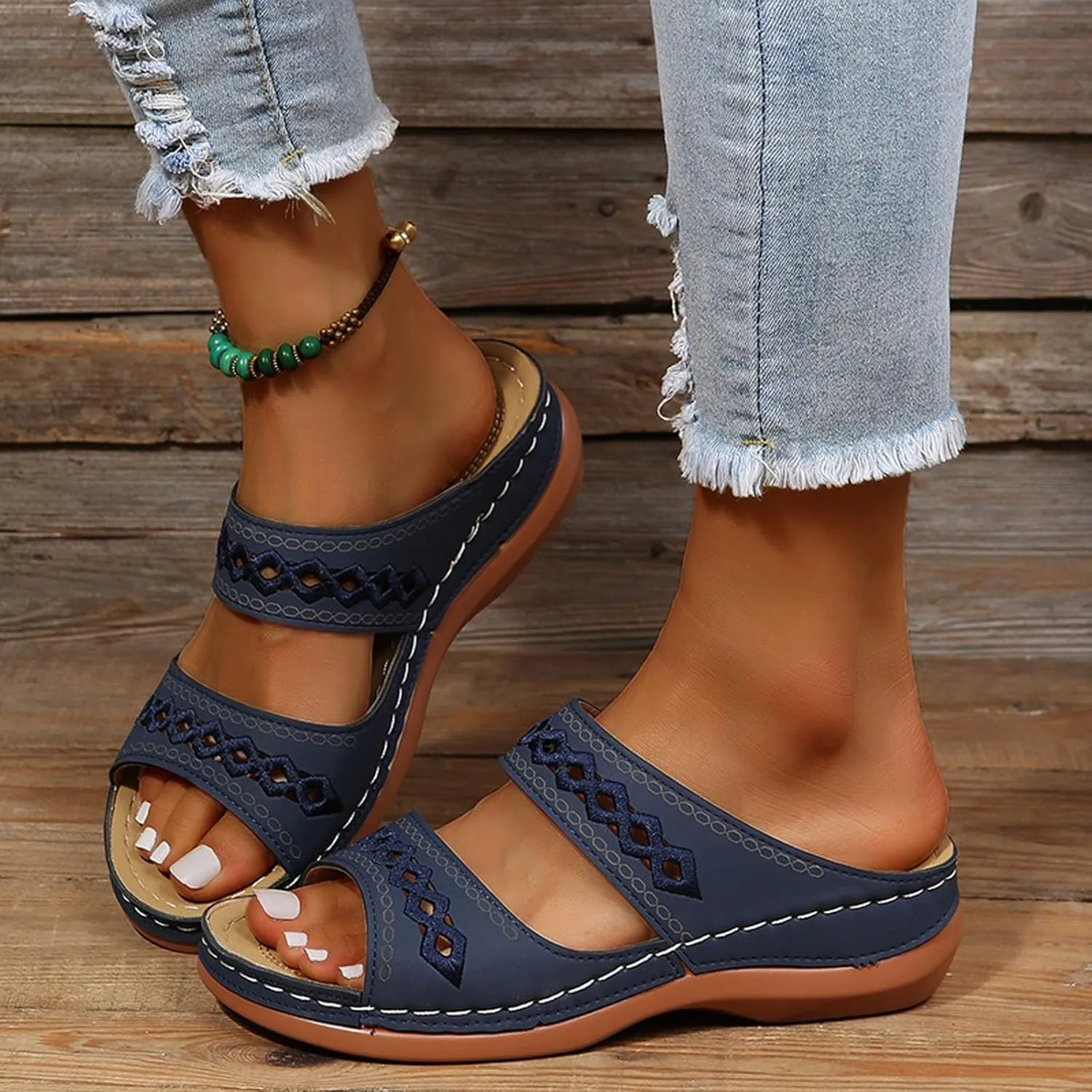 Dotmalls Womens Sandals Comfortable Dressy Wedge Sandals Bohemian Hollow OrthopedicSandals Open Toe Summer Slides