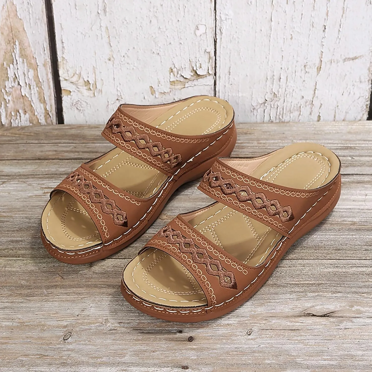 Dotmalls Womens Sandals Comfortable Dressy Wedge Sandals Bohemian Hollow OrthopedicSandals Open Toe Summer Slides