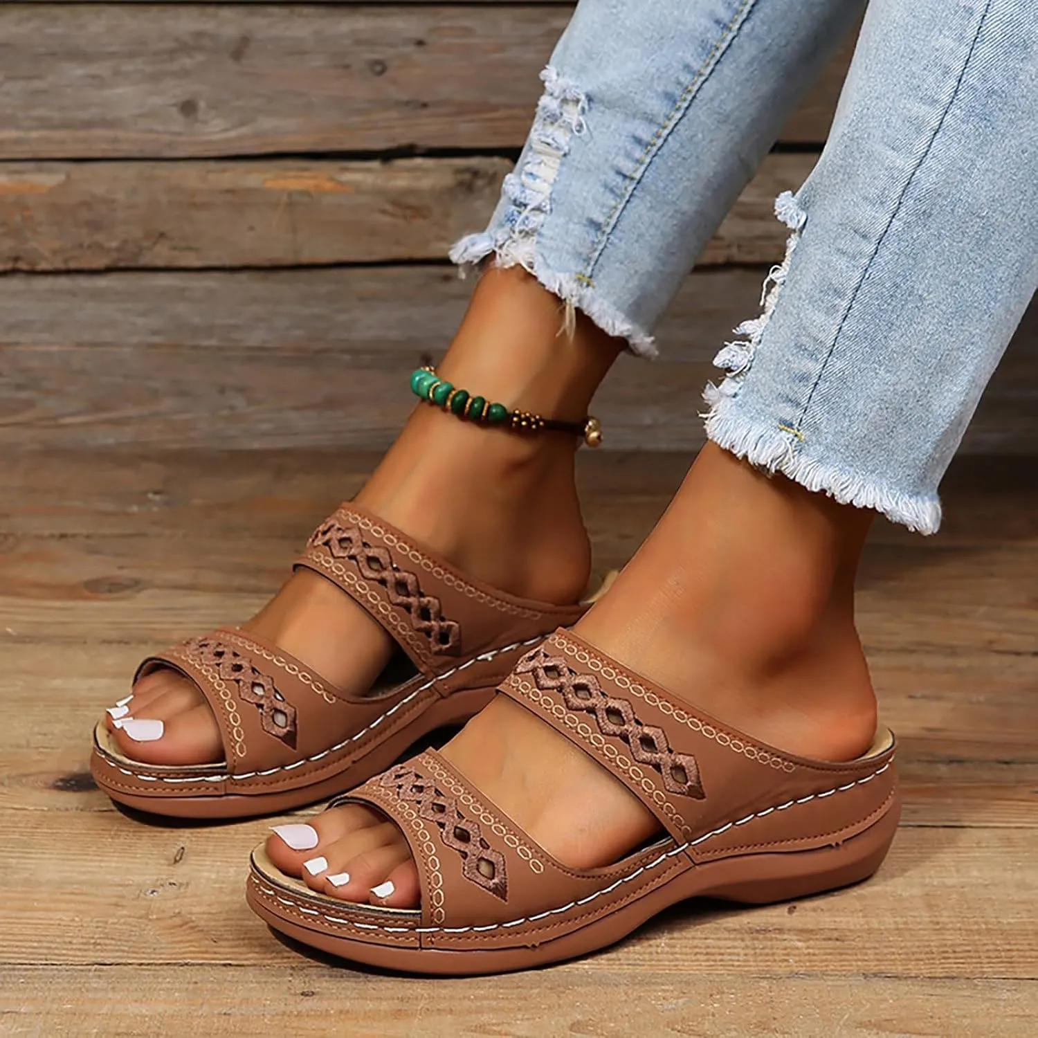 Dotmalls Womens Sandals Comfortable Dressy Wedge Sandals Bohemian Hollow OrthopedicSandals Open Toe Summer Slides
