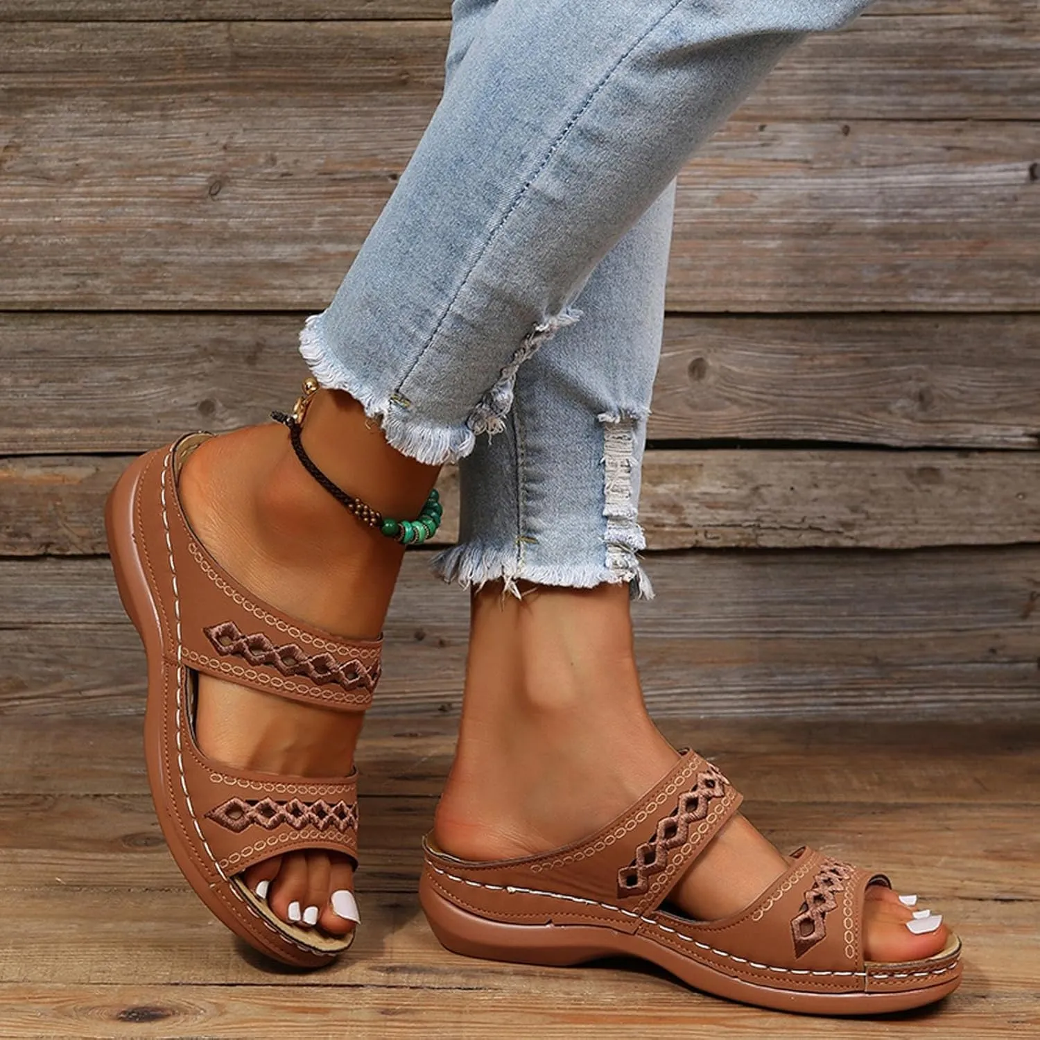 Dotmalls Womens Sandals Comfortable Dressy Wedge Sandals Bohemian Hollow OrthopedicSandals Open Toe Summer Slides