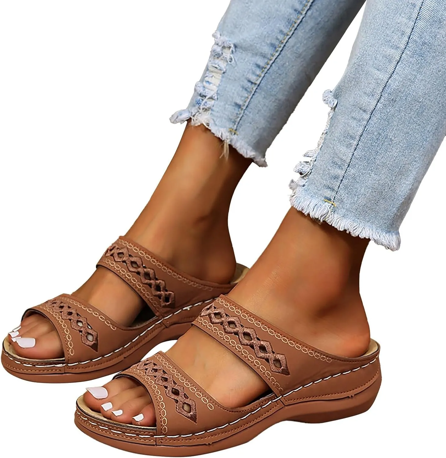 Dotmalls Womens Sandals Comfortable Dressy Wedge Sandals Bohemian Hollow OrthopedicSandals Open Toe Summer Slides