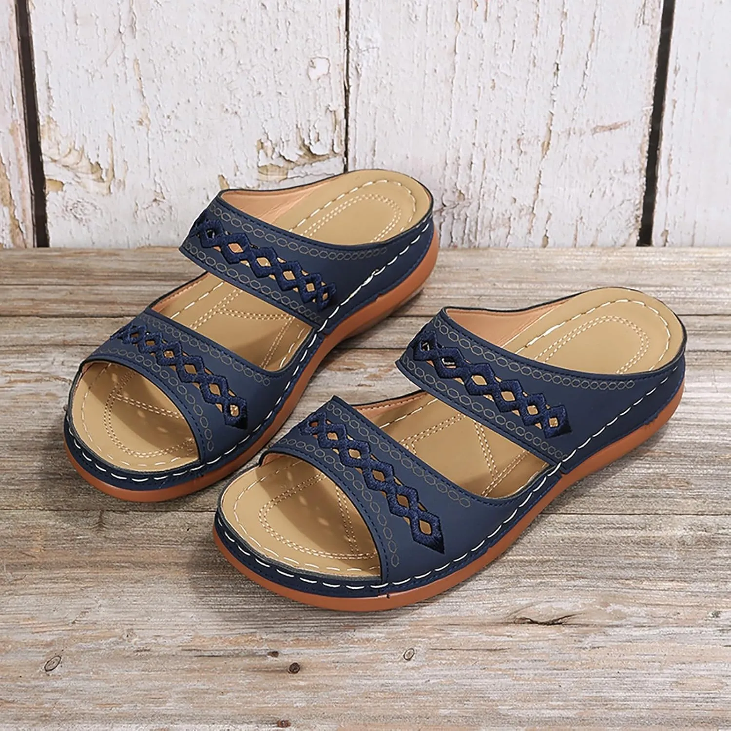 Dotmalls Womens Sandals Comfortable Dressy Wedge Sandals Bohemian Hollow OrthopedicSandals Open Toe Summer Slides