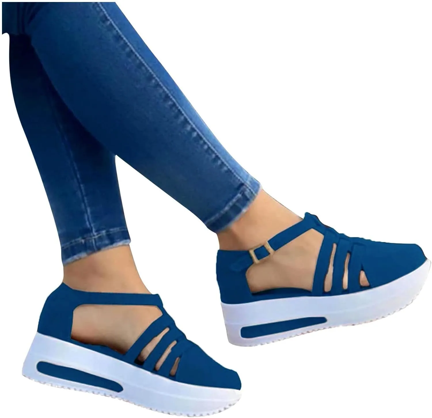 Dotmalls Women's Slip-on Platform Sandals Dress Summer Closed ToeSandals Ankle Strap Canvas Orthopedic Walking Shoes