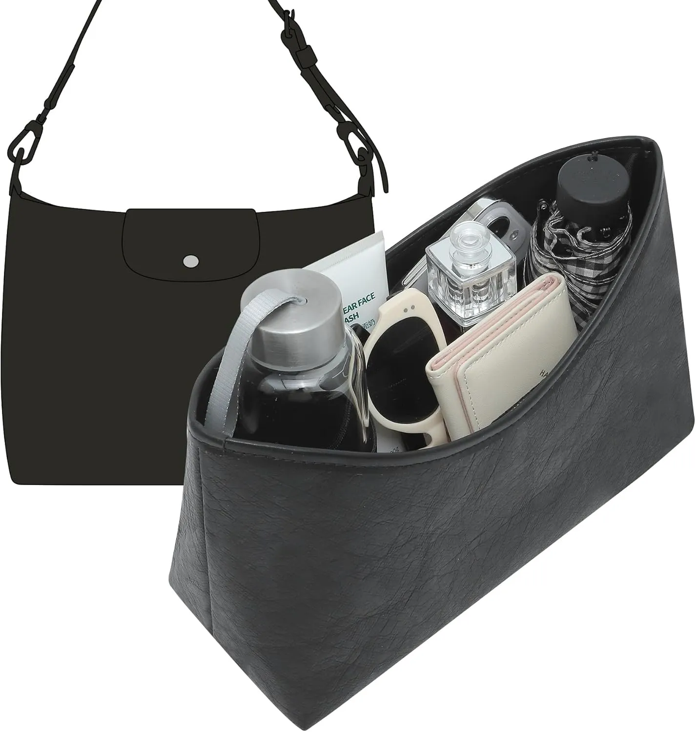 Doxo Purse Organizer Insert Compatible with Longchamp Hobo, Extra Lightweight Waterproof Bag Organizer with YKK ZipBlackHobo