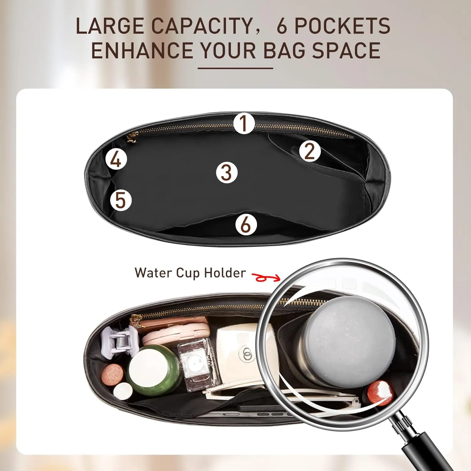 Doxo Purse Organizer Insert Compatible with Longchamp Hobo, Extra Lightweight Waterproof Bag Organizer with YKK ZipBlackHobo
