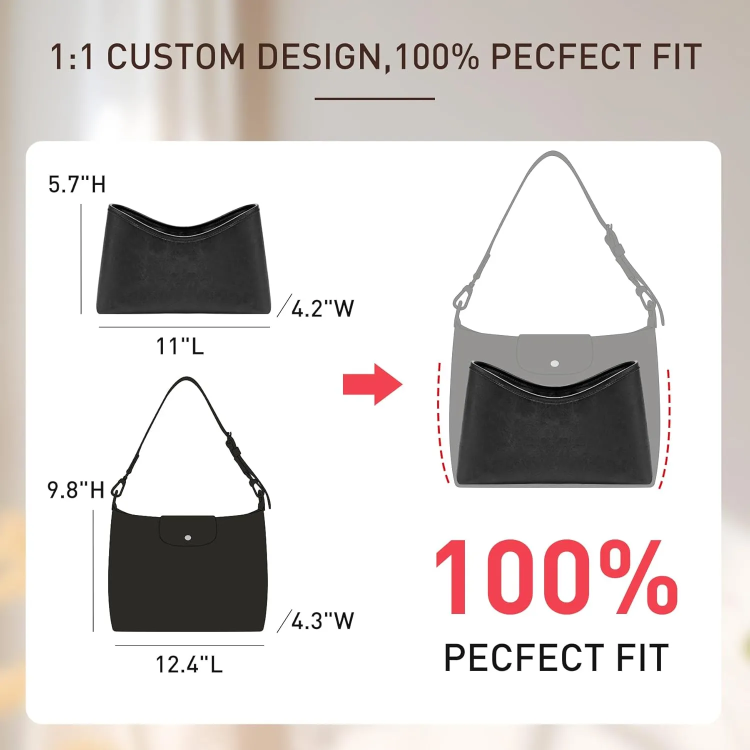 Doxo Purse Organizer Insert Compatible with Longchamp Hobo, Extra Lightweight Waterproof Bag Organizer with YKK ZipBlackHobo