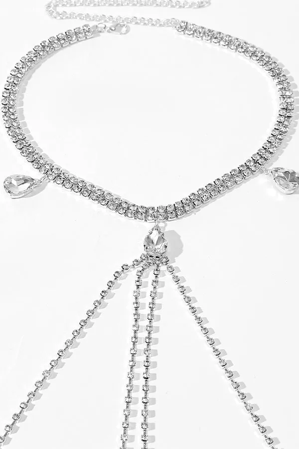 Drop Shaped Rhinestones Layered Body Chain