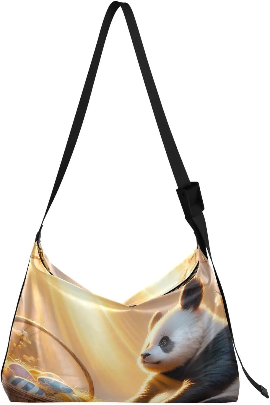 Easter Panda Spring Hobo Crossbody Bags for Women Leather Large Shoulder Bag Cross Body Basket Eggs Trendy Womens Tote Bags Handbag for Travel Shopping