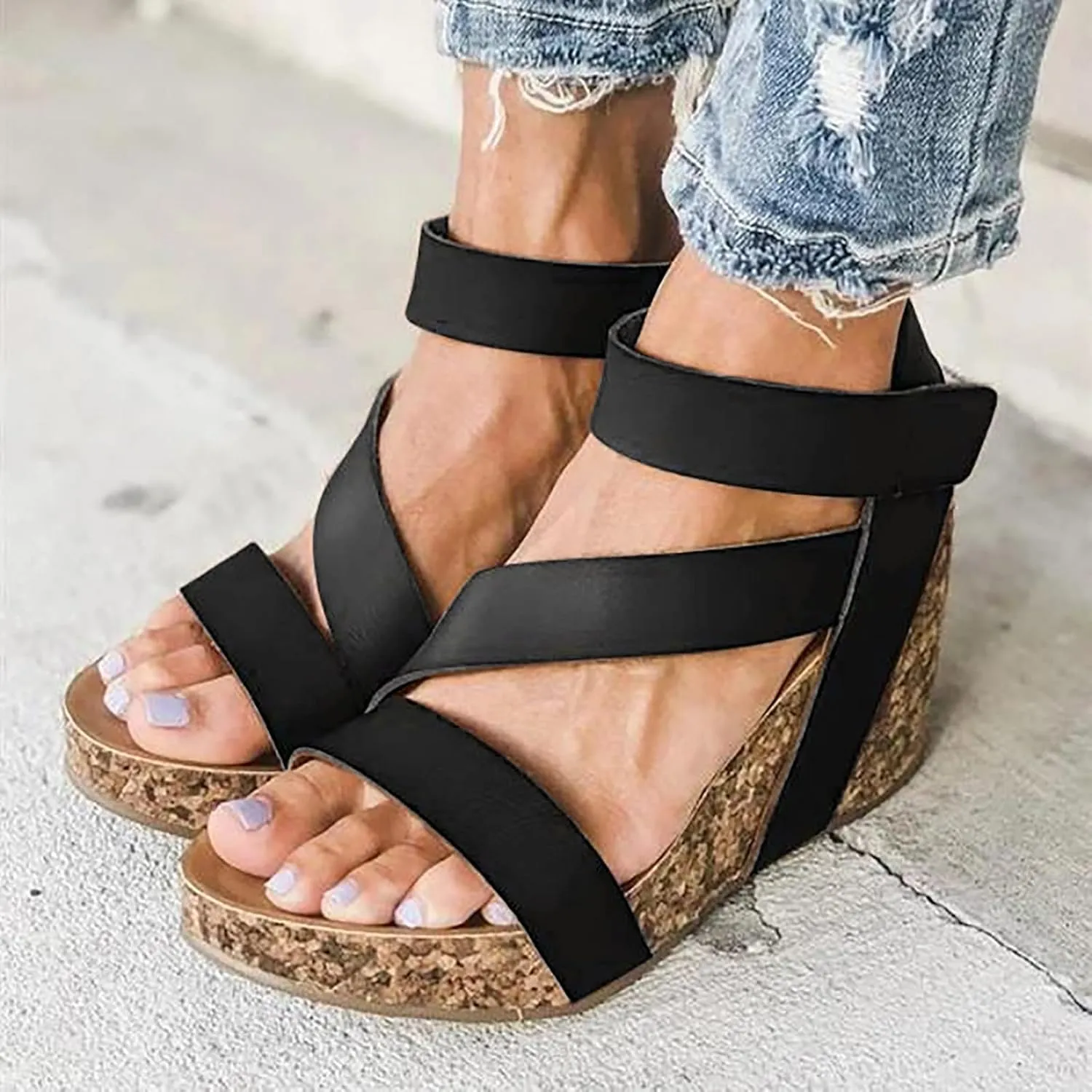 Eduavar Sandalias para Mujer, Women Sandals Dressy Leather Wedge Platform Sandals Open Toe Sandals Shoes