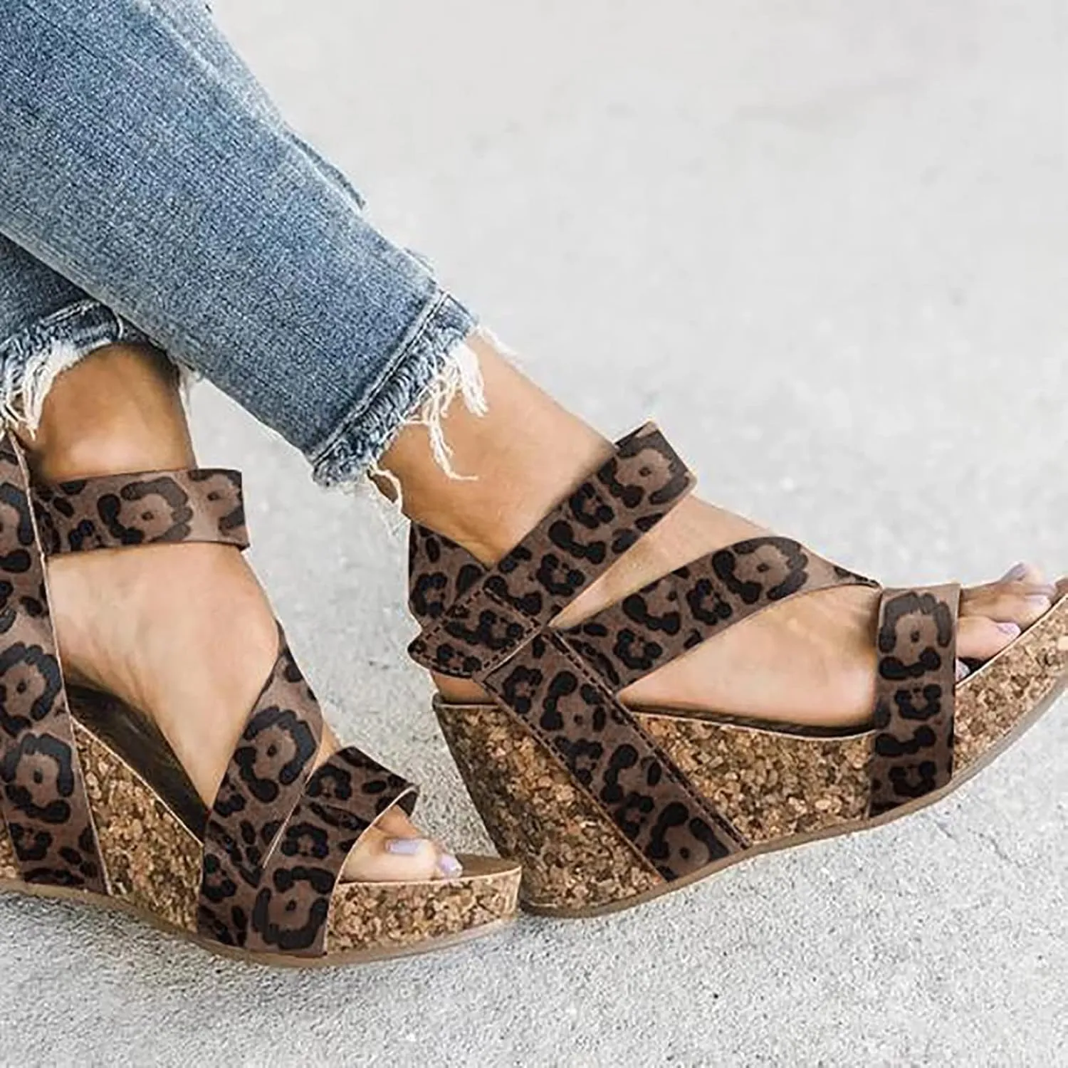 Eduavar Summer Sandals for Women, Orthopedic Sandals for Women Leather Wedge Platform Sandals Open Toe Sandals Shoes