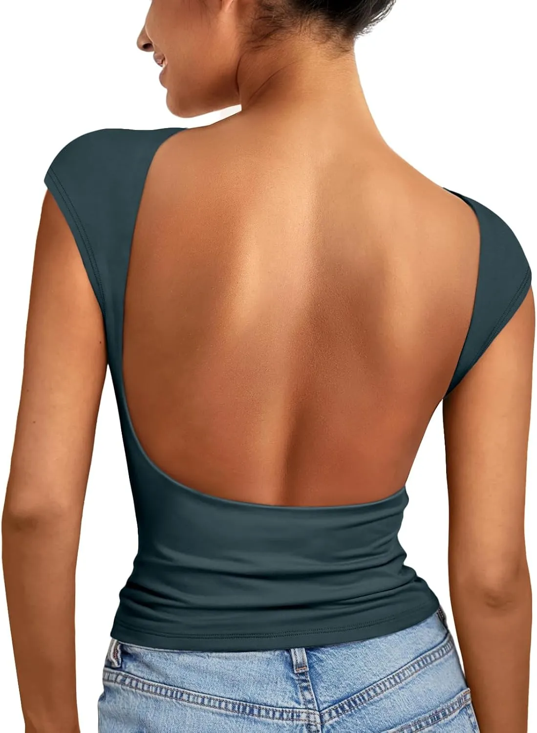EFAN Womens Backless Tops Open Back Shirts Summer Crop Shirts Short Sleeve Cute Clothes Y2k Clothing 2025