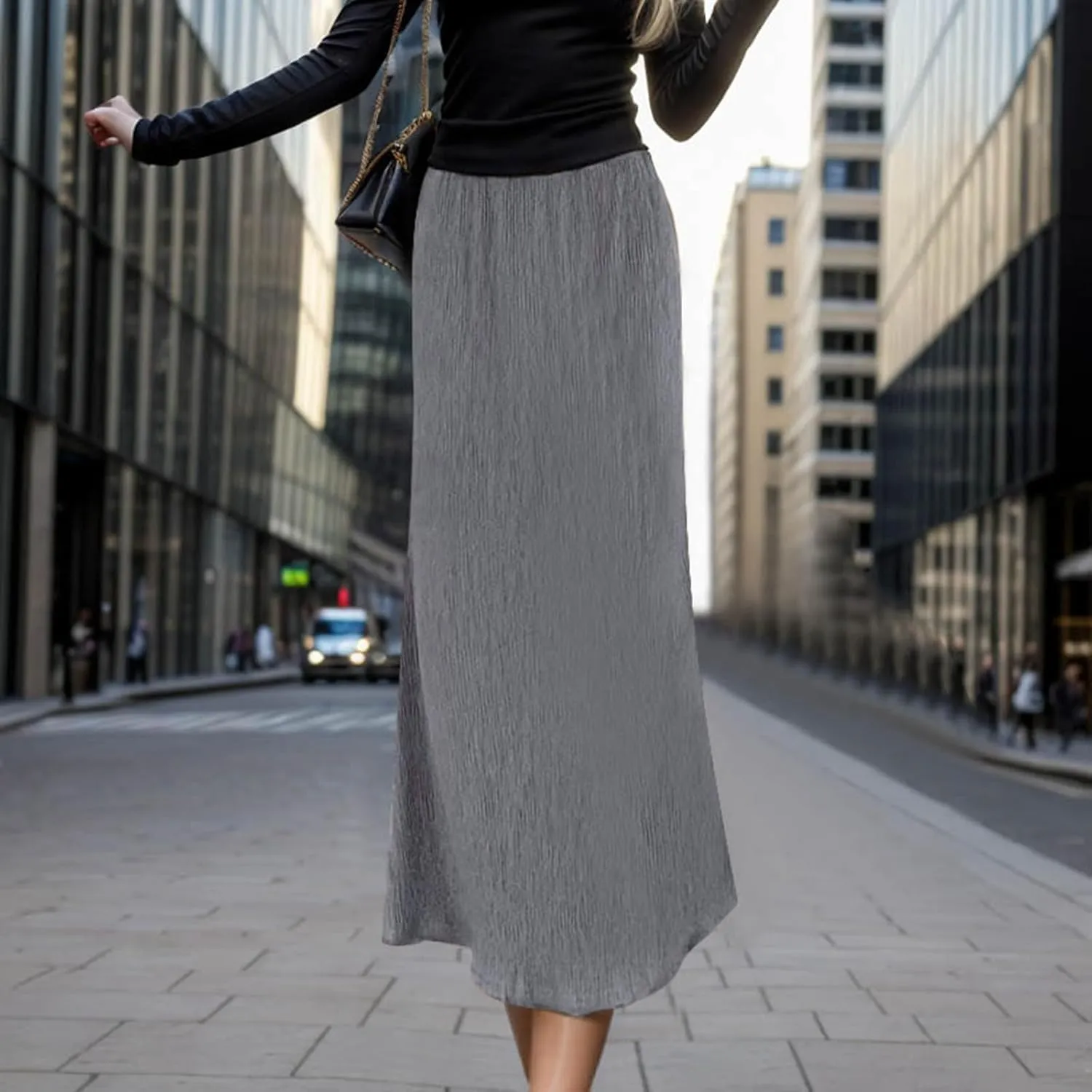 Elegant Women's High Waist Midi Skirt Vintage French Pleated A Line Flared Slimming Fashion Skirt Long Floral