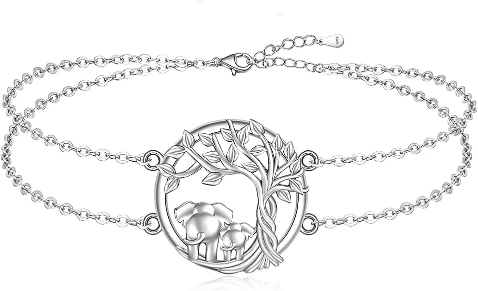 Elephant Anklet Elephant Anklets for Women Tree of Life Ankle Bracelet Sterling Silver Adjustable Jewelry Charm Mom Daughter Birthday Valentines Mothers Day Gifts