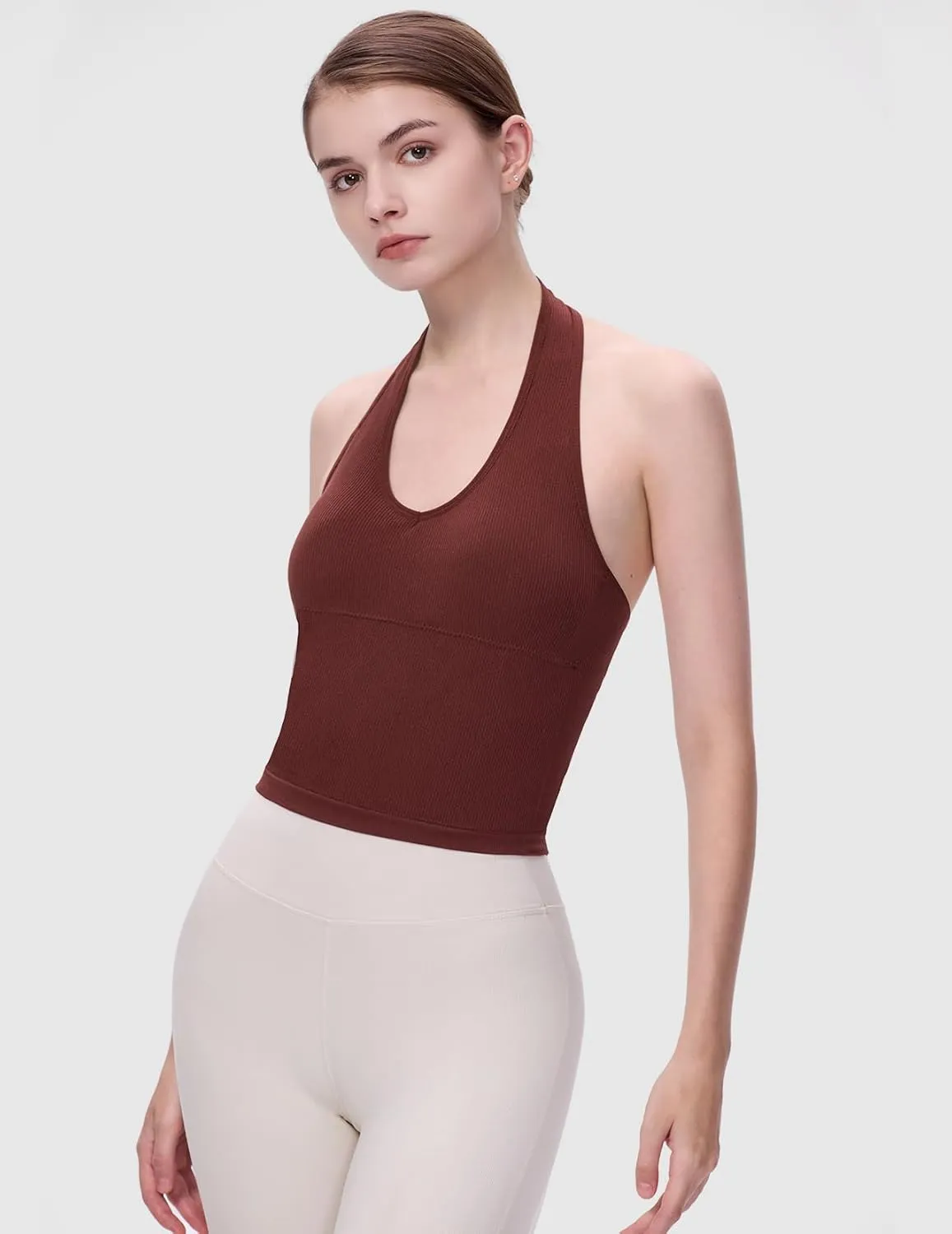 Eleplus 2 Pieces V Neck Halter Crop Tanks Tops for Women Backless Going Out Tops Workout Sport Bra Pack of 2