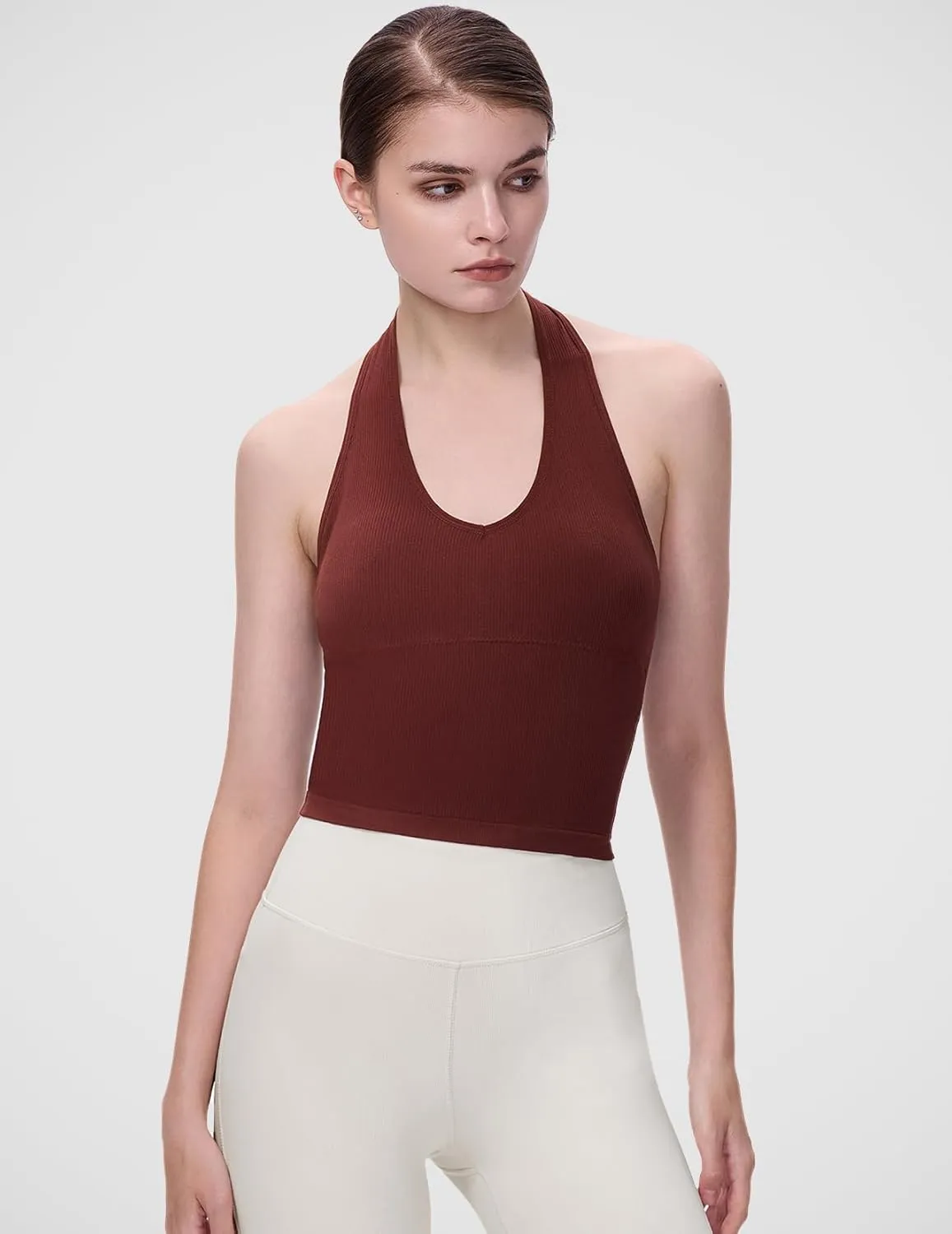 Eleplus 2 Pieces V Neck Halter Crop Tanks Tops for Women Backless Going Out Tops Workout Sport Bra Pack of 2
