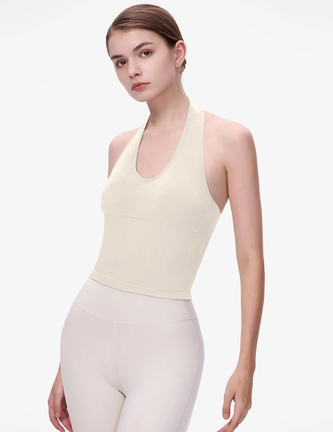 Eleplus 2 Pieces V Neck Halter Crop Tanks Tops for Women Backless Going Out Tops Workout Sport Bra Pack of 2