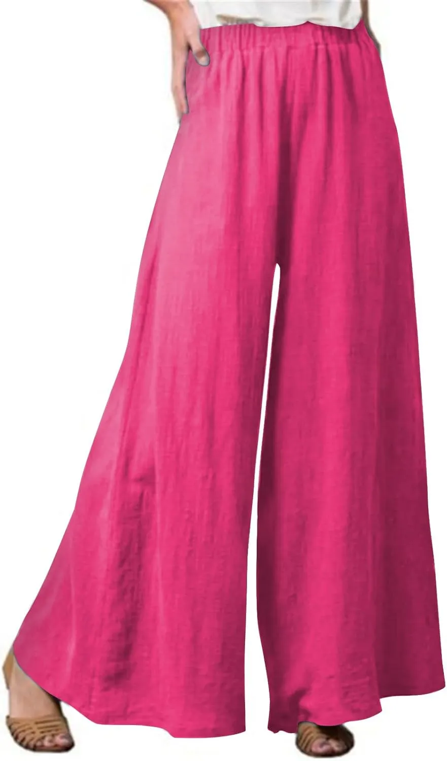 eoeioa Womens Summer Plus Size Wide Leg Pants Solid Elastic High Waist Lounge Trousers with Pockets Baggy Yoga Palazzo Pants