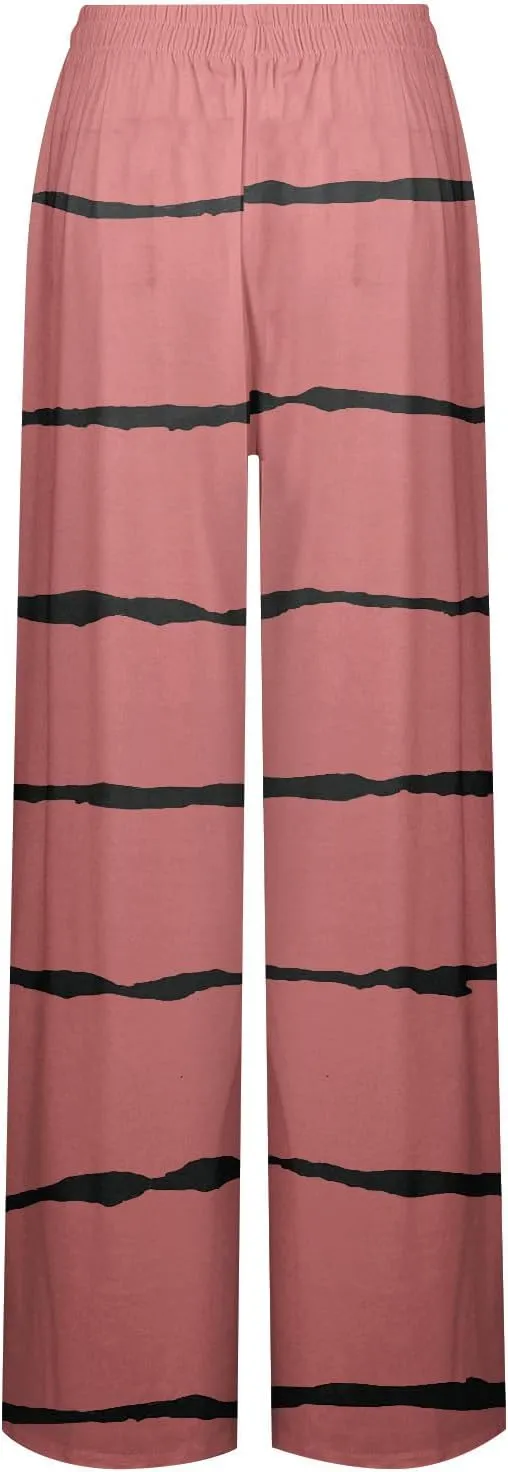 eoeioa Womens Summer Plus Size Wide Leg Pants Solid Elastic High Waist Lounge Trousers with Pockets Baggy Yoga Palazzo Pants
